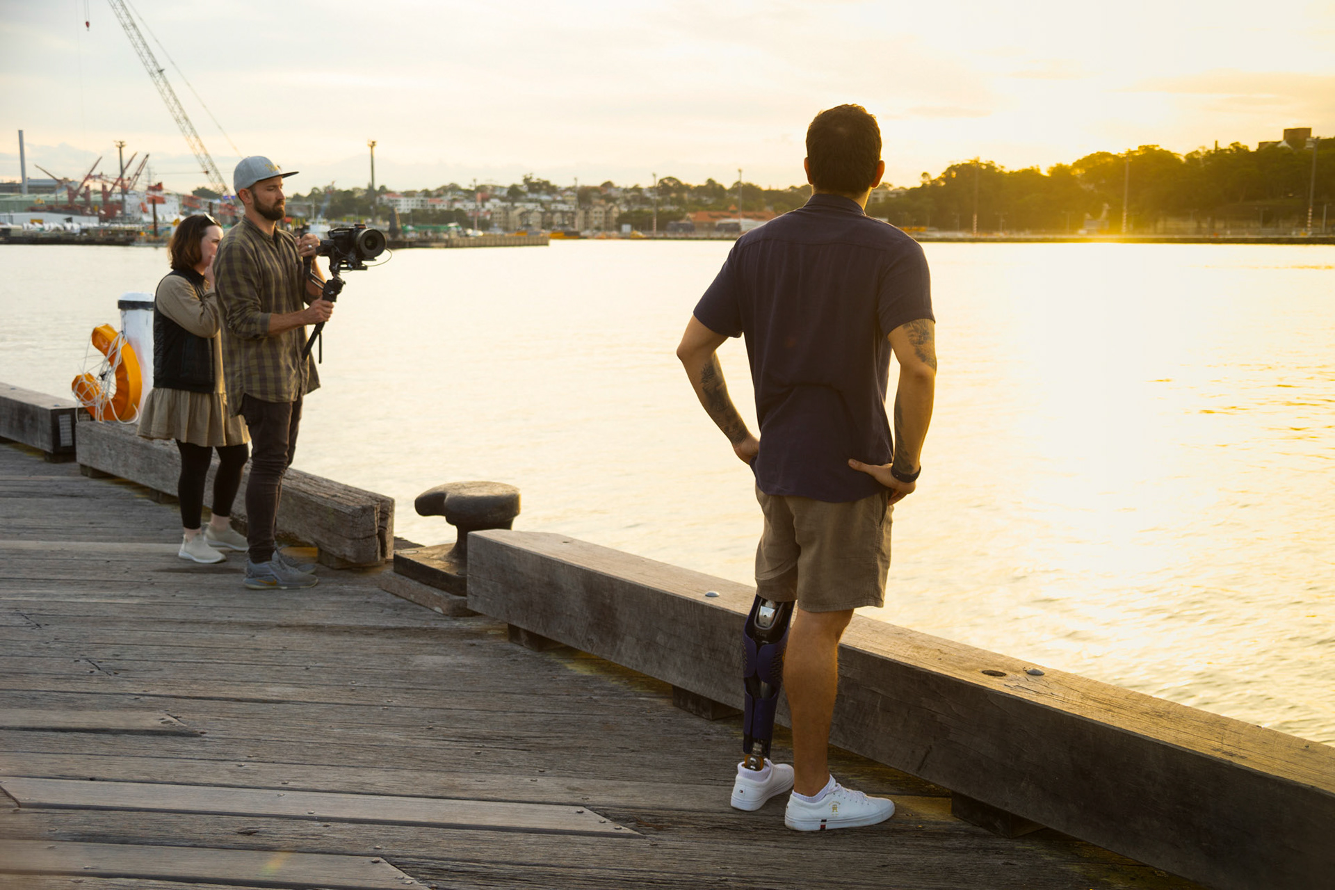 Behind the scenes image shot at pyrmont overlooking the water with DOP Josh Searle and Director Genevieve Clay Smith photo by Gary Compton
