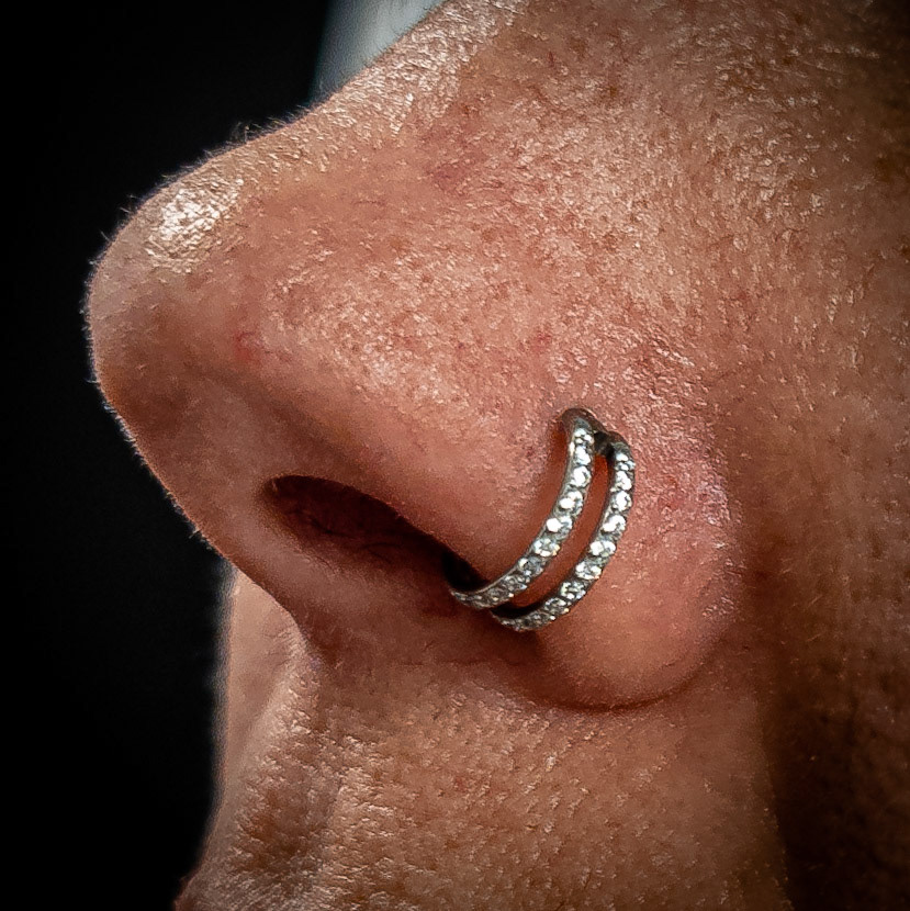 CZ Clear Faux Double Hoop 16g