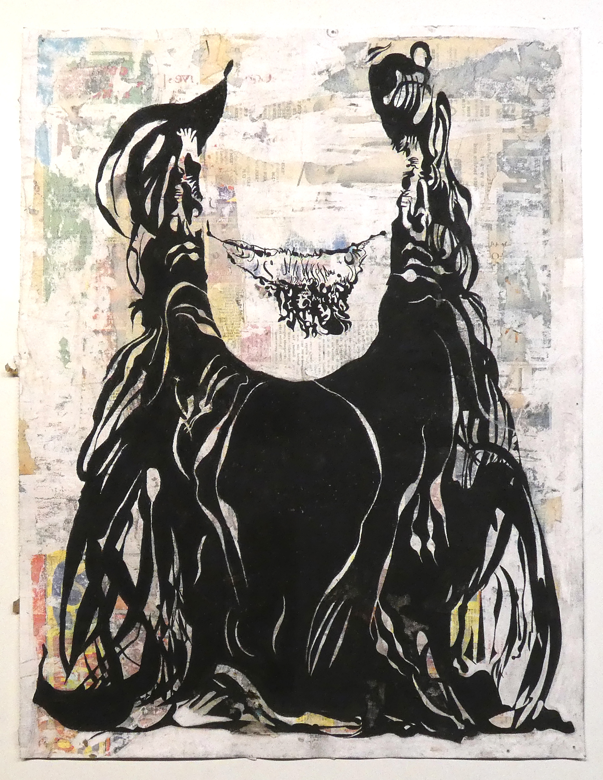 SOUL PATCH INVERSION B 2022 / charcoal, watercolor, manipulated paper, found paper / 24 x 18 inches / 61 x 46 centimeters