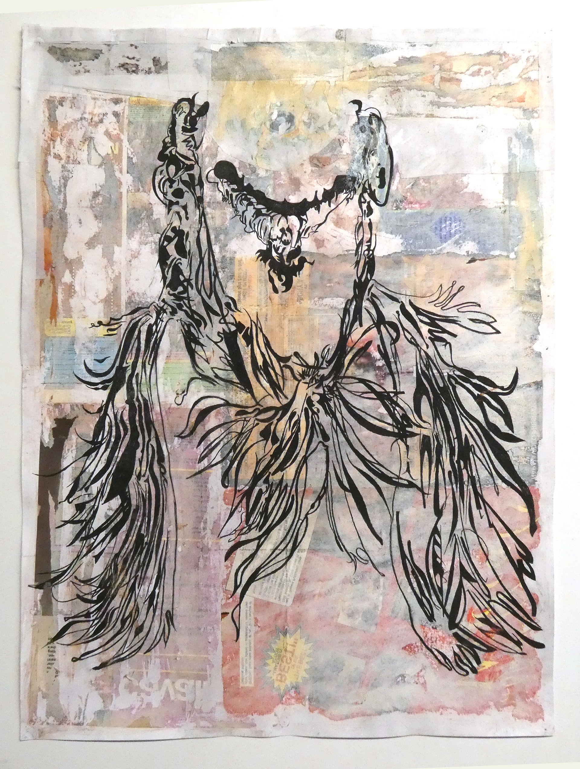 SOUL PATCH INVERSION B 2002 / charcoal, watercolor, manipulated paper, found paper / 24 X 18 inches / 61 x 46 centimeters