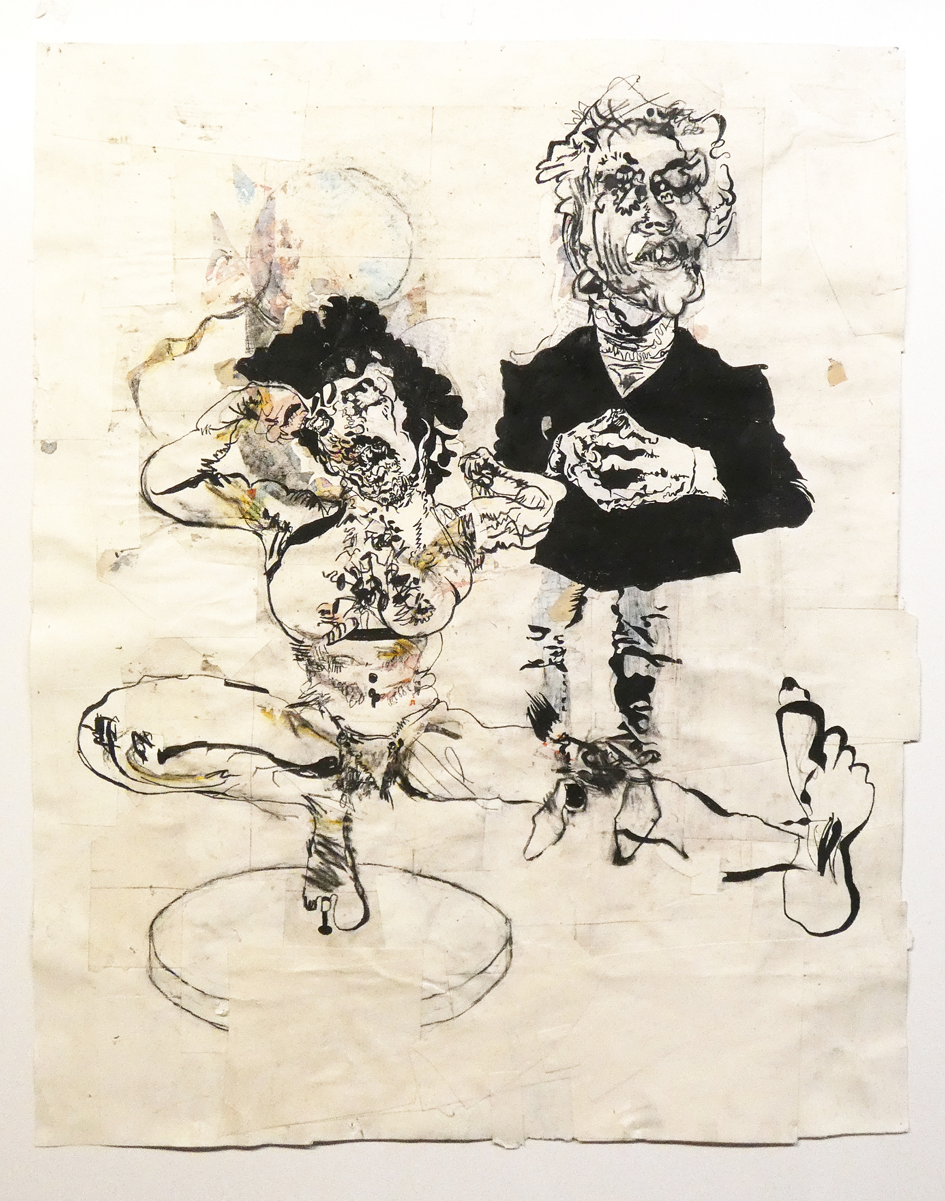BROKERING A NEW LIFESTYLE 2021 / charcoal, watercolor, manipulated paper, found paper / 30 x 24 inches / 61 x 86 centimeters