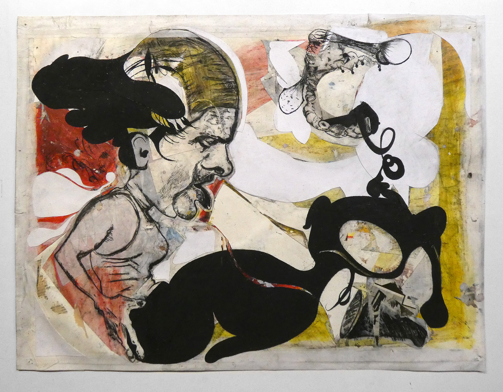 ALMOST FEEDBACK LOOPED 2021 / charcoal, watercolor, manipulated paper, found paper / 19 x 25 inches / 48 x 64 centimeters