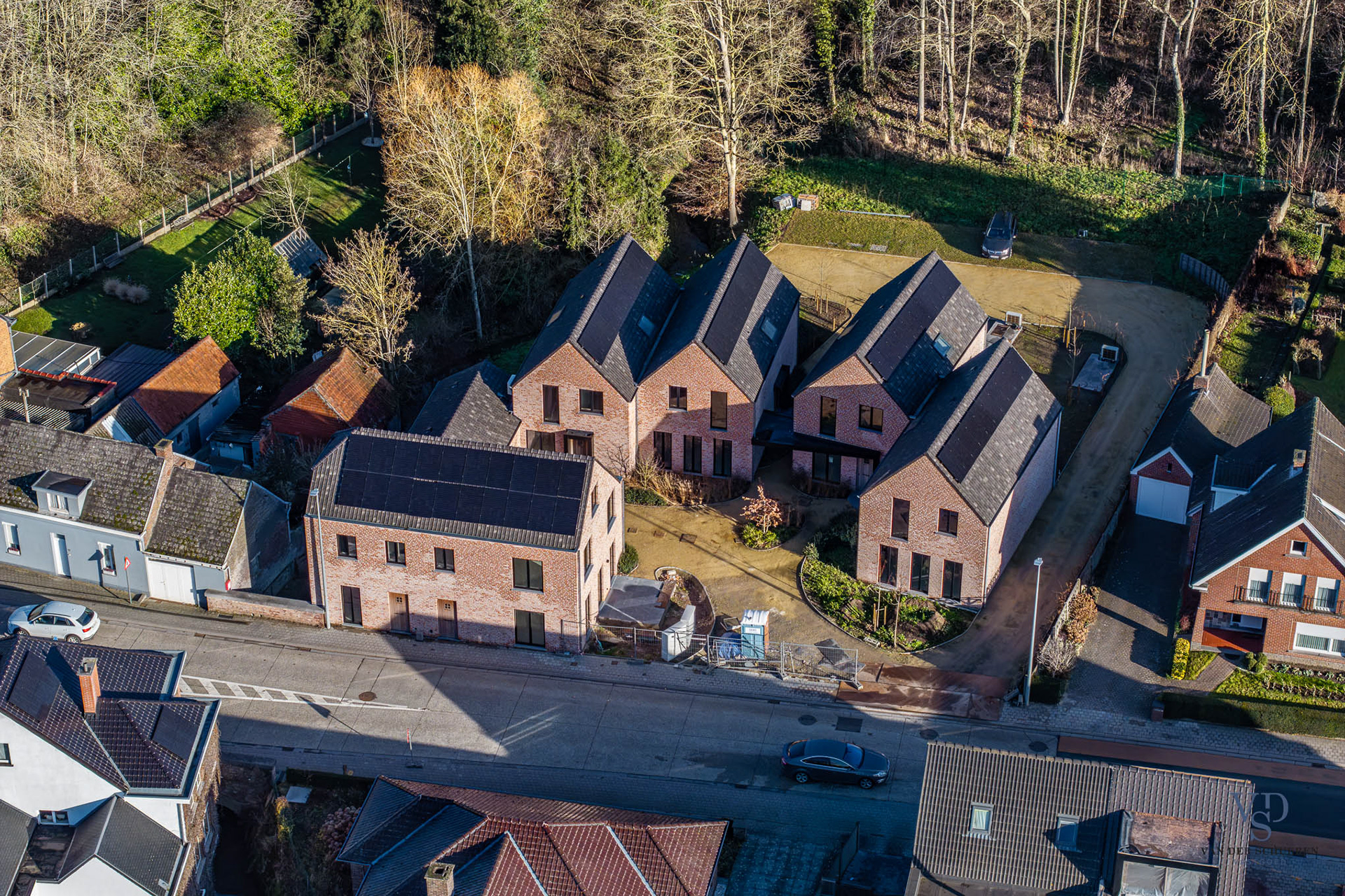 Luchtfoto nieuwbouw woonerf