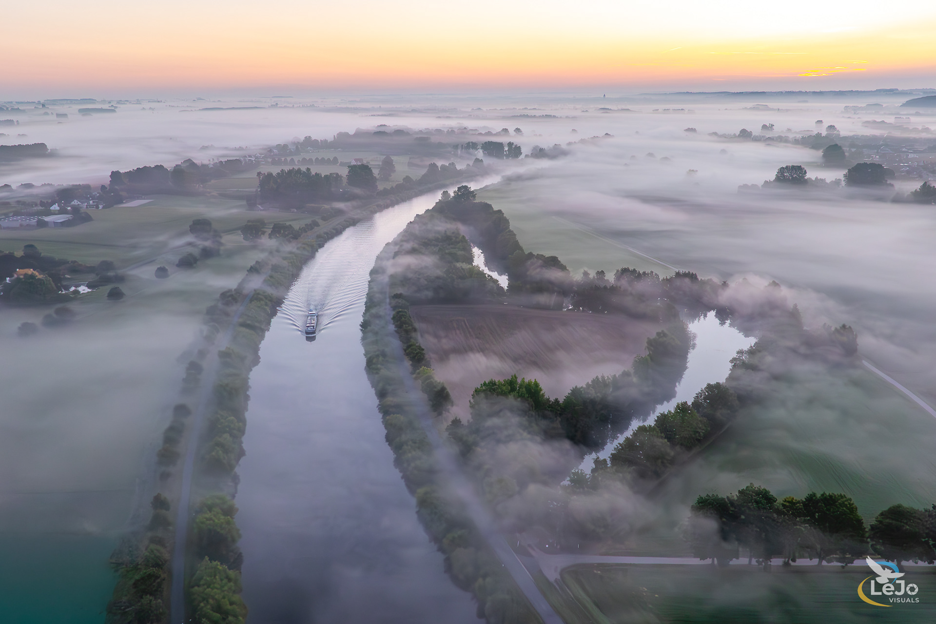 Schip - zonsopkomst - Schelde - Avelgem/Kluisbergen