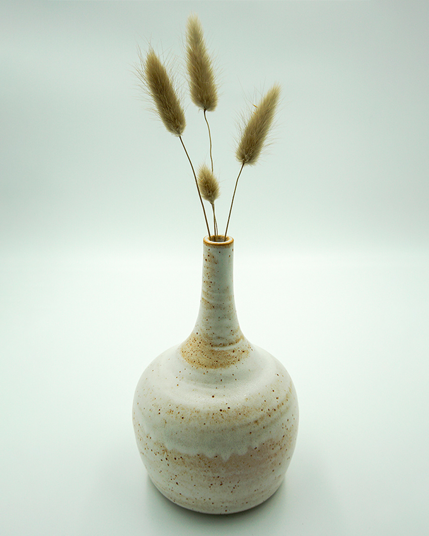 Single-stem vase in white/brown glaze