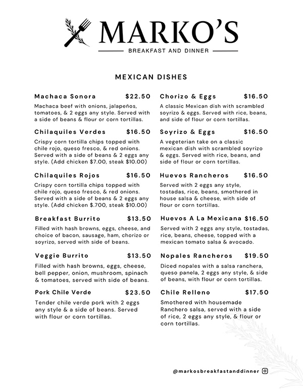Marko Fusion Cuisine - Menu