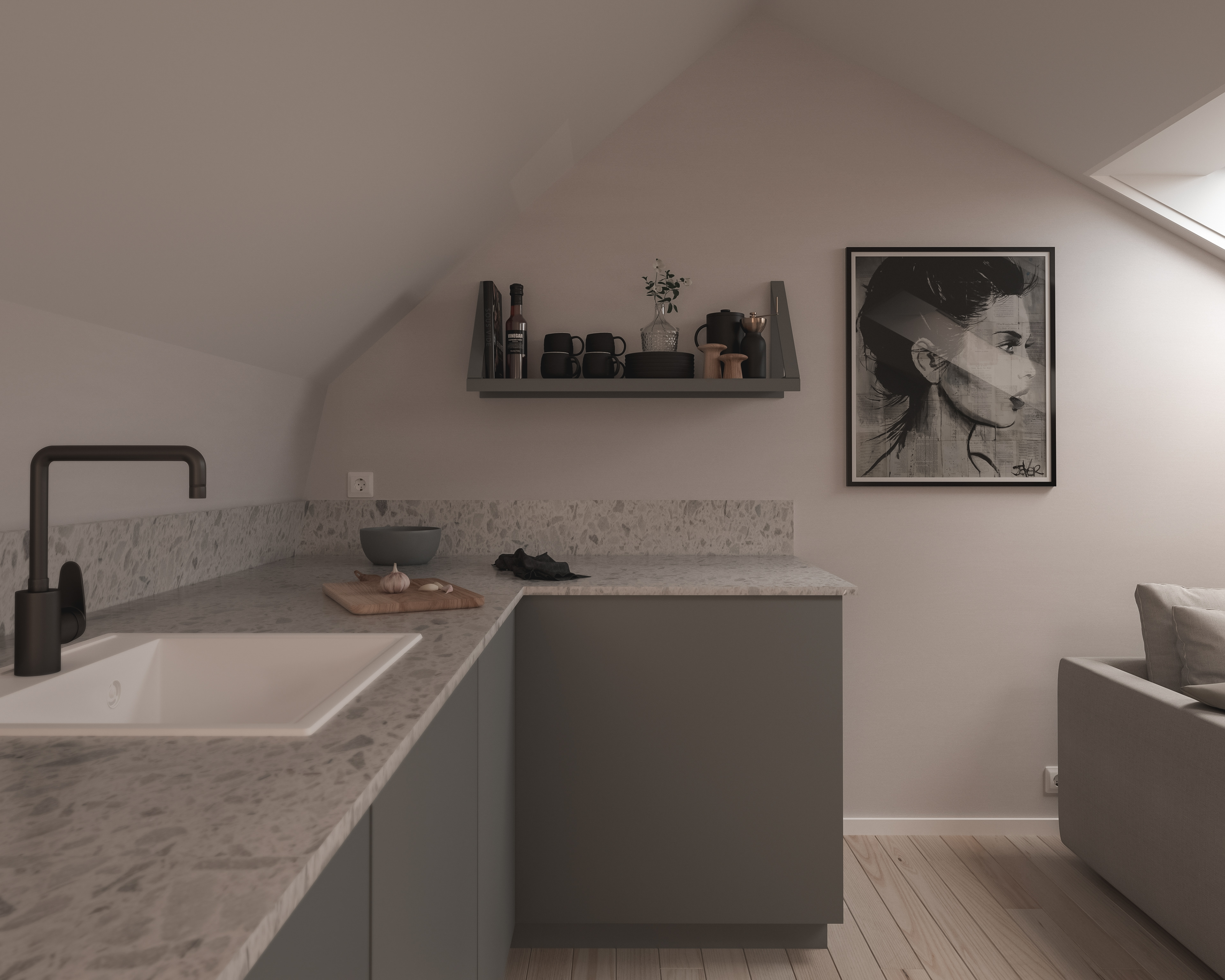 3D, Interiör, Göteborg, Renovering, vindsvåning, parkgatan, visualisering 