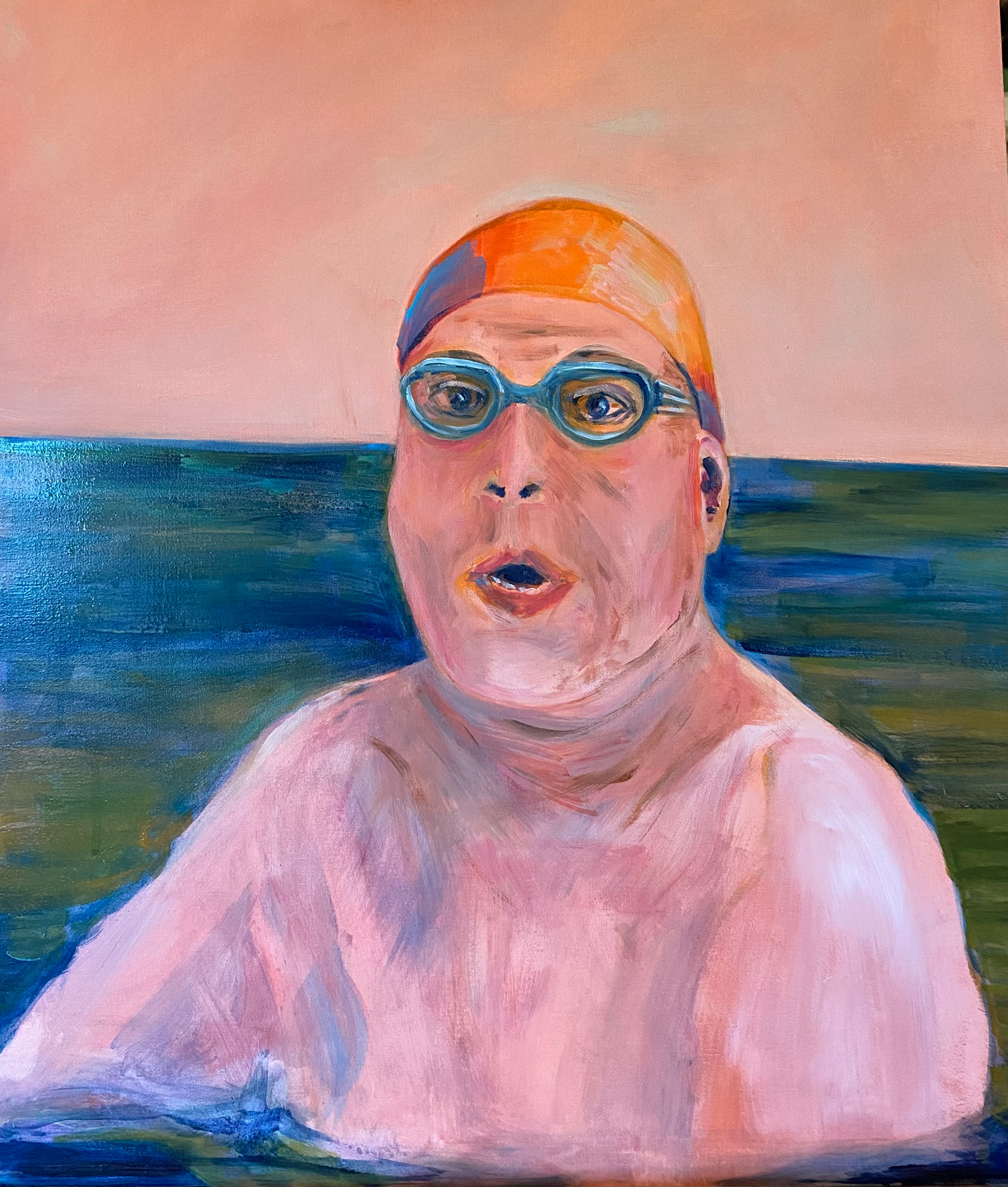 Blue Goggles, oil on board, 50 x 60 cm, 2023