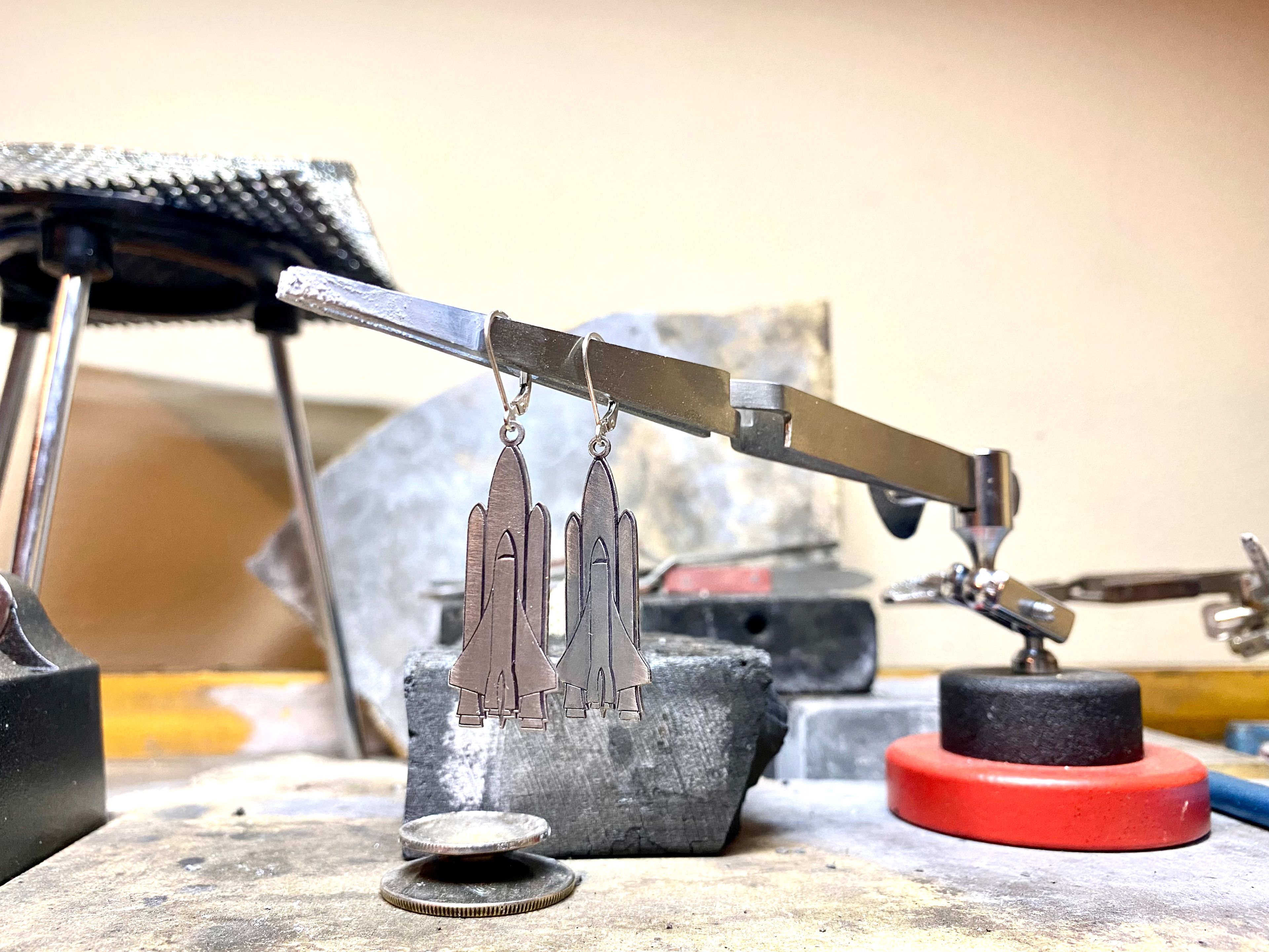 6061 Aluminum Space Shuttle earrings with Sterling Silver leverbacks.