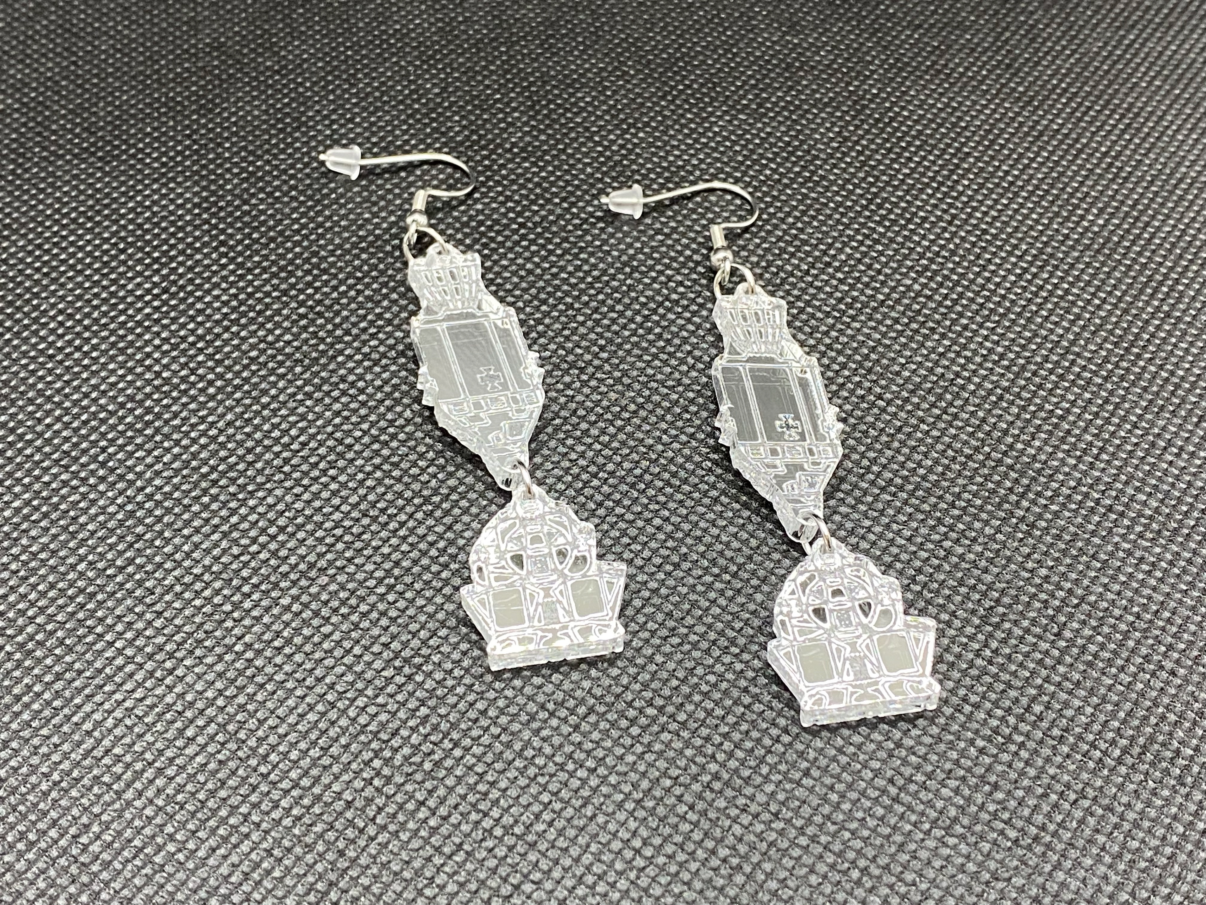 CSM and LM "docked" acrylic earrings.