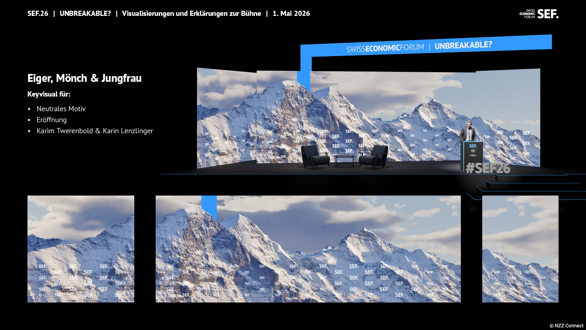 3D-Visualisierung vom Content nach Motiv, hier das Hauptmotiv vom Eiger, Mönch & Jungfrau