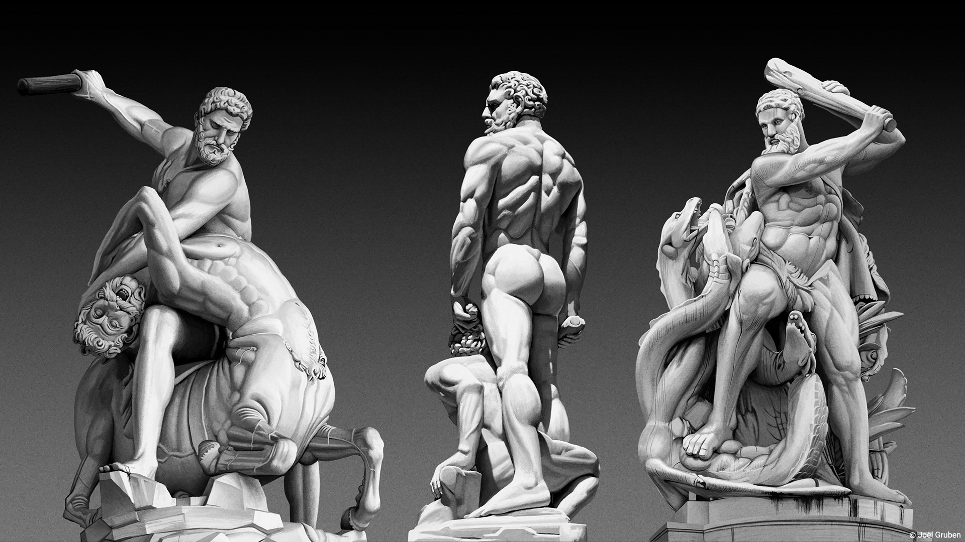 private Illustrationen von 3 Herkules-Statuen