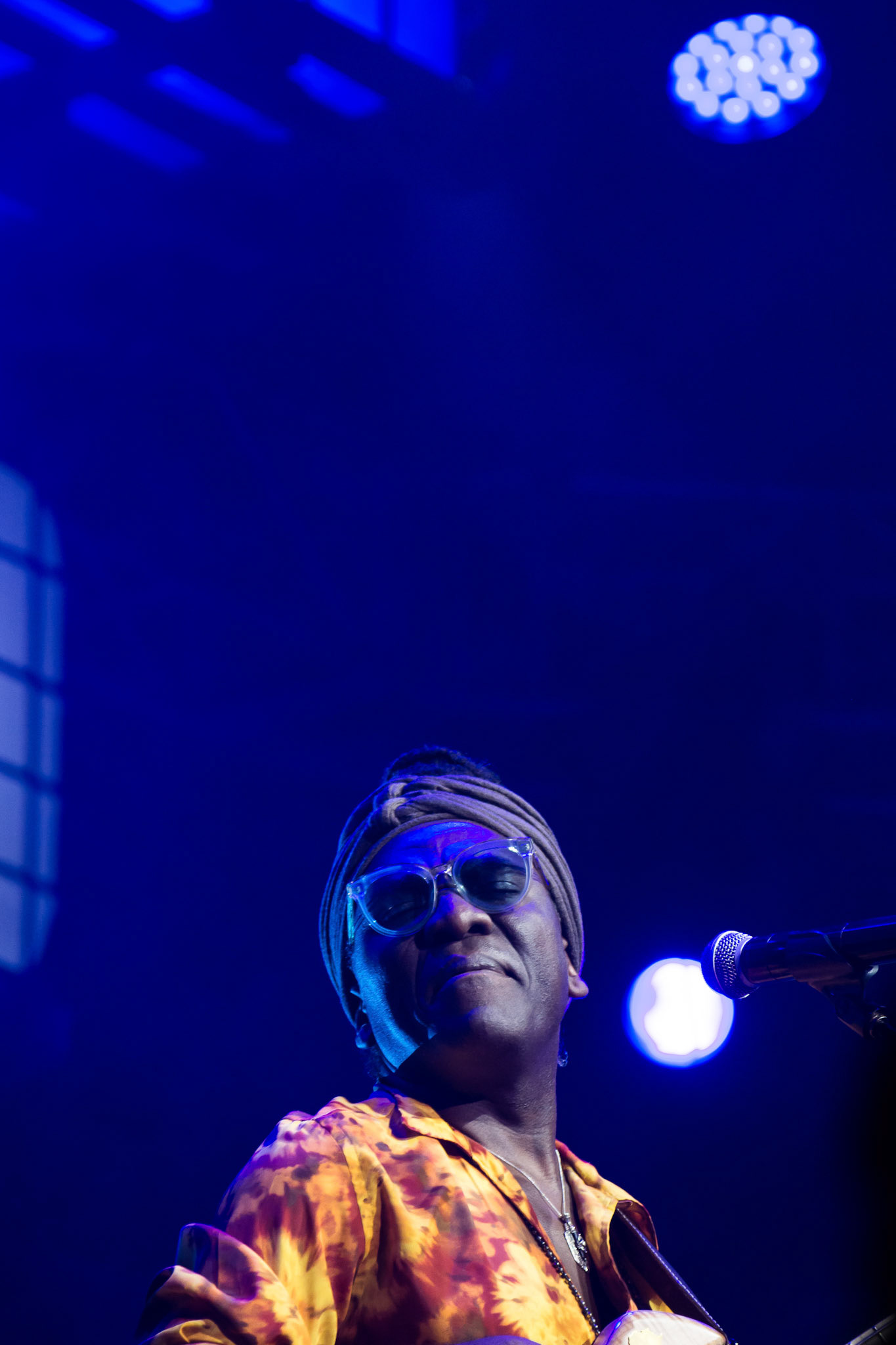 RIchard Bona is caught having a moment while he performs at the Kippies stage during day 1 of the Cape Town International Jazz Festival 2019