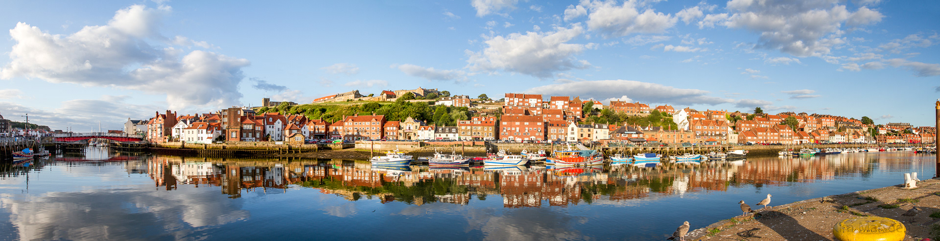 Whitby Harbour and reflections panorama