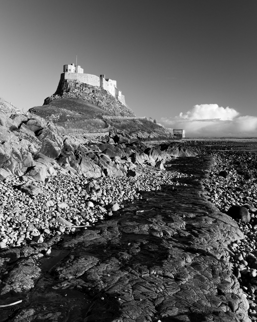Lindisfarne Castle on a clear freezing cold day in December