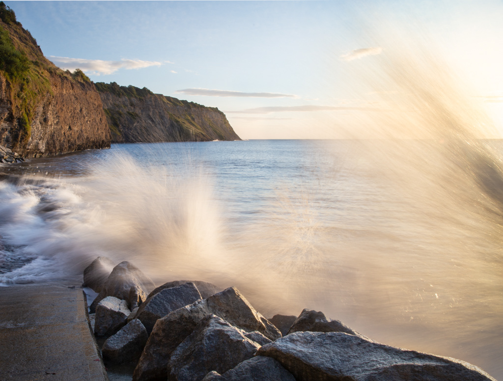 Sunrise side lit waves in Robin Hoods Bay - Yorkshire Coast