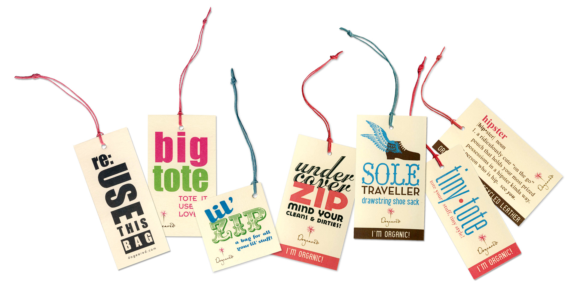 Hang tags for line of canvas totes for jewelry & gift company