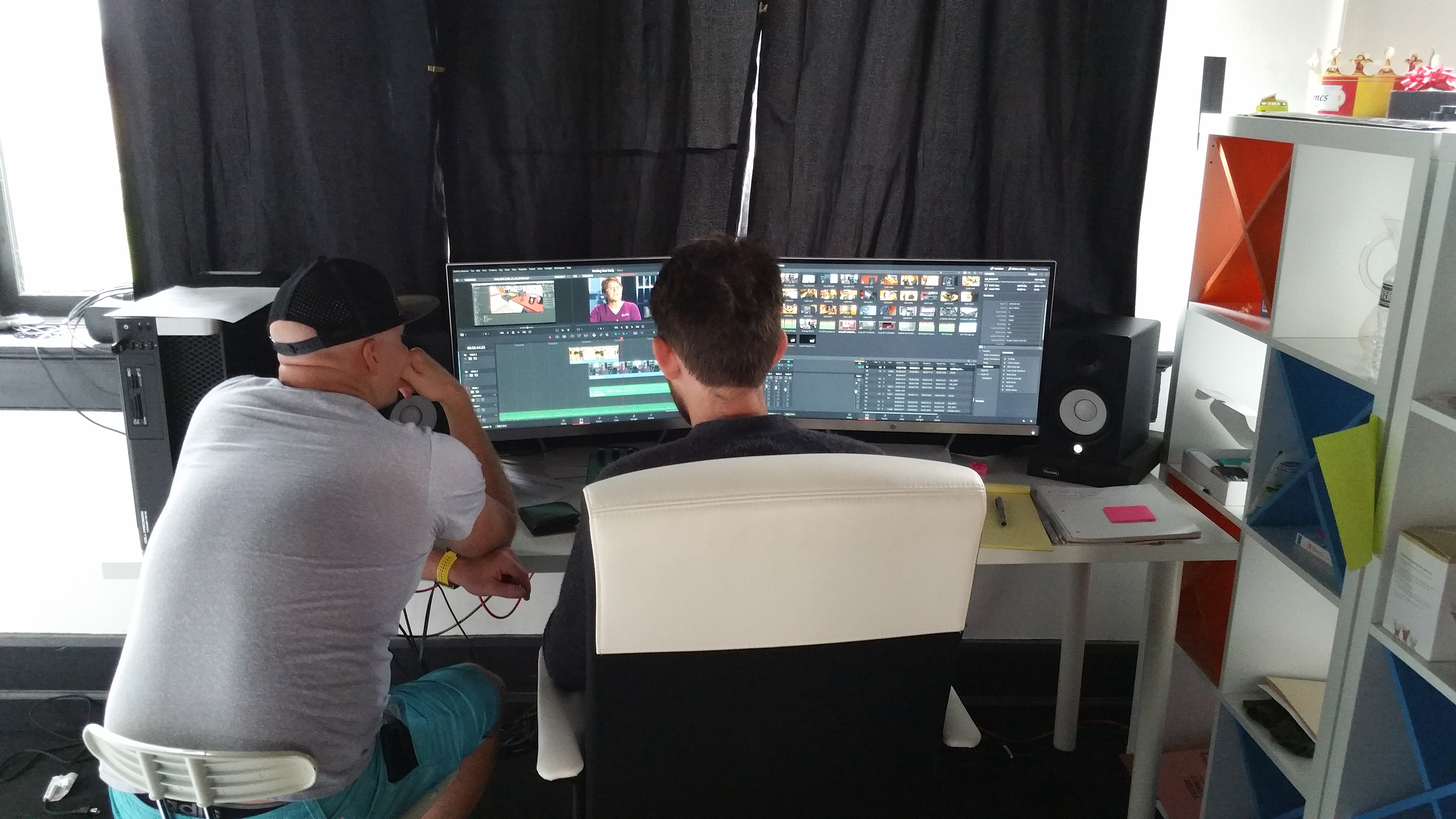 Client testimonials being constructed in the edit suite