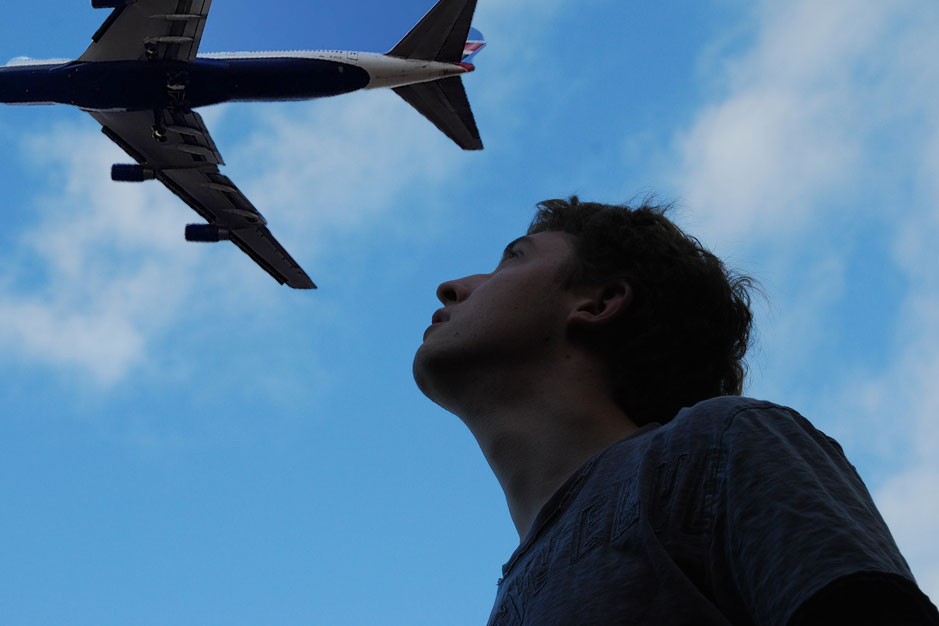 A quick photoshop comp of a plane flying overhead. This is similar to the angle I want
