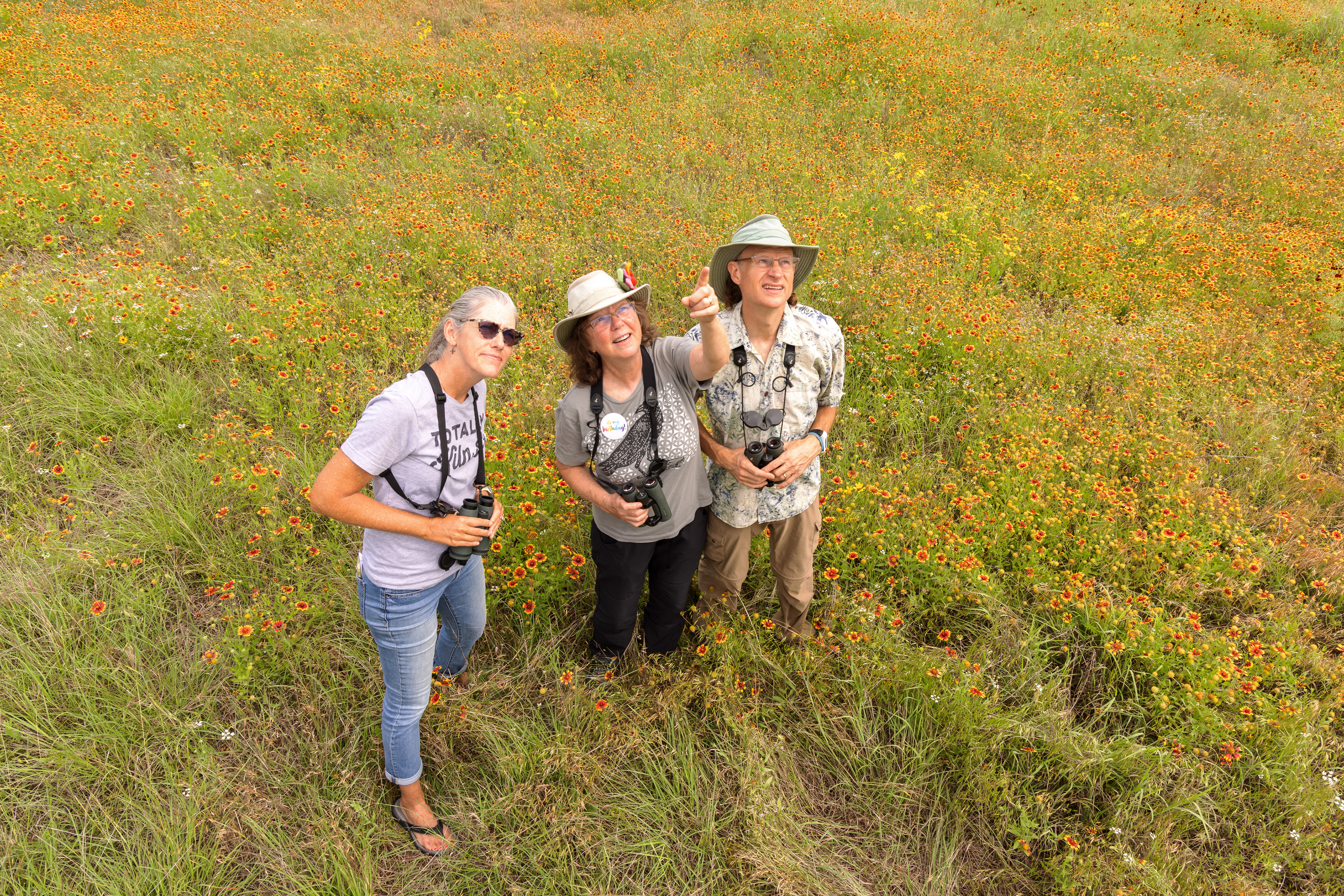 Andy & Julia Balinsky check out purple martins with purple martin landlord Cathy Schneider, whom they mentor. The Schneider’s manage a small colony in Meuller Prairie park, which their HOA owns. Meuller Prairie Park, Austin, TX.