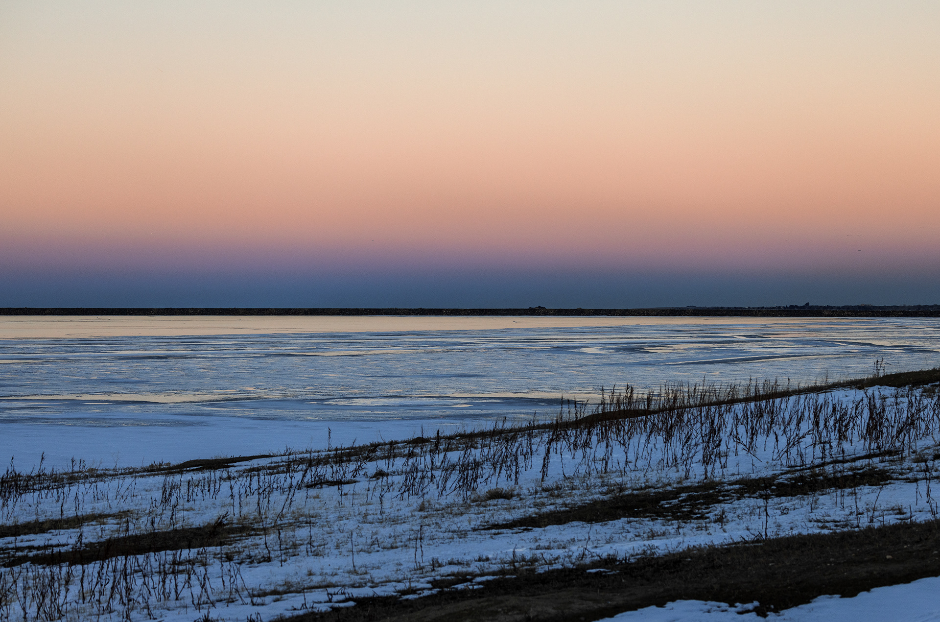 Standley lake on a cold night in December.  Arvada, Colorado.