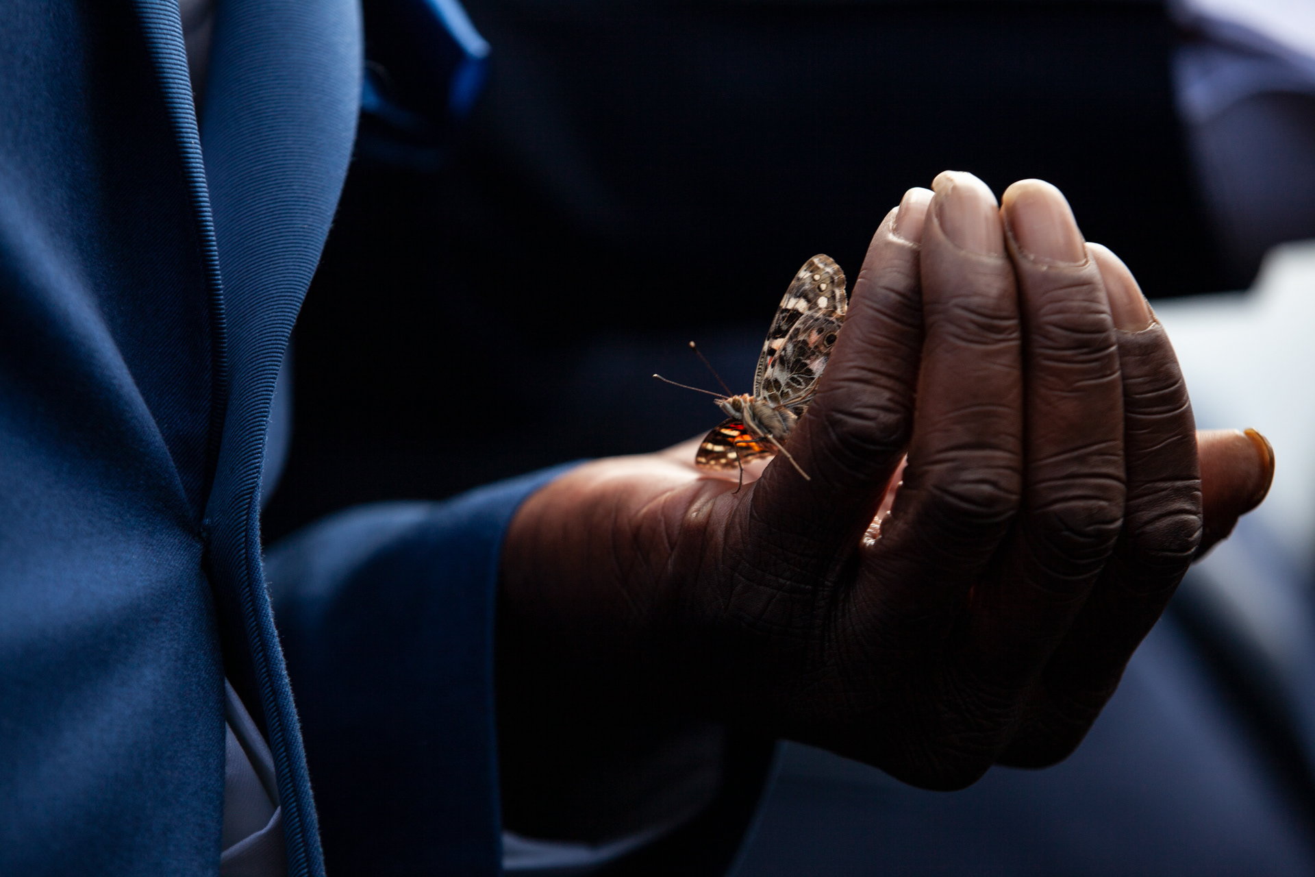 Myron Hammonds the father of Ma’Khia Bryant, who was shot and killed by Columbus Police at 16 years old, releases a butterfly into the air at the funeral for Ma’Khia Bryant in Columbus, Ohio on Sunday April 30, 2021. Bryant had a love of butterflies, so the family released many of them during the funeral. 
