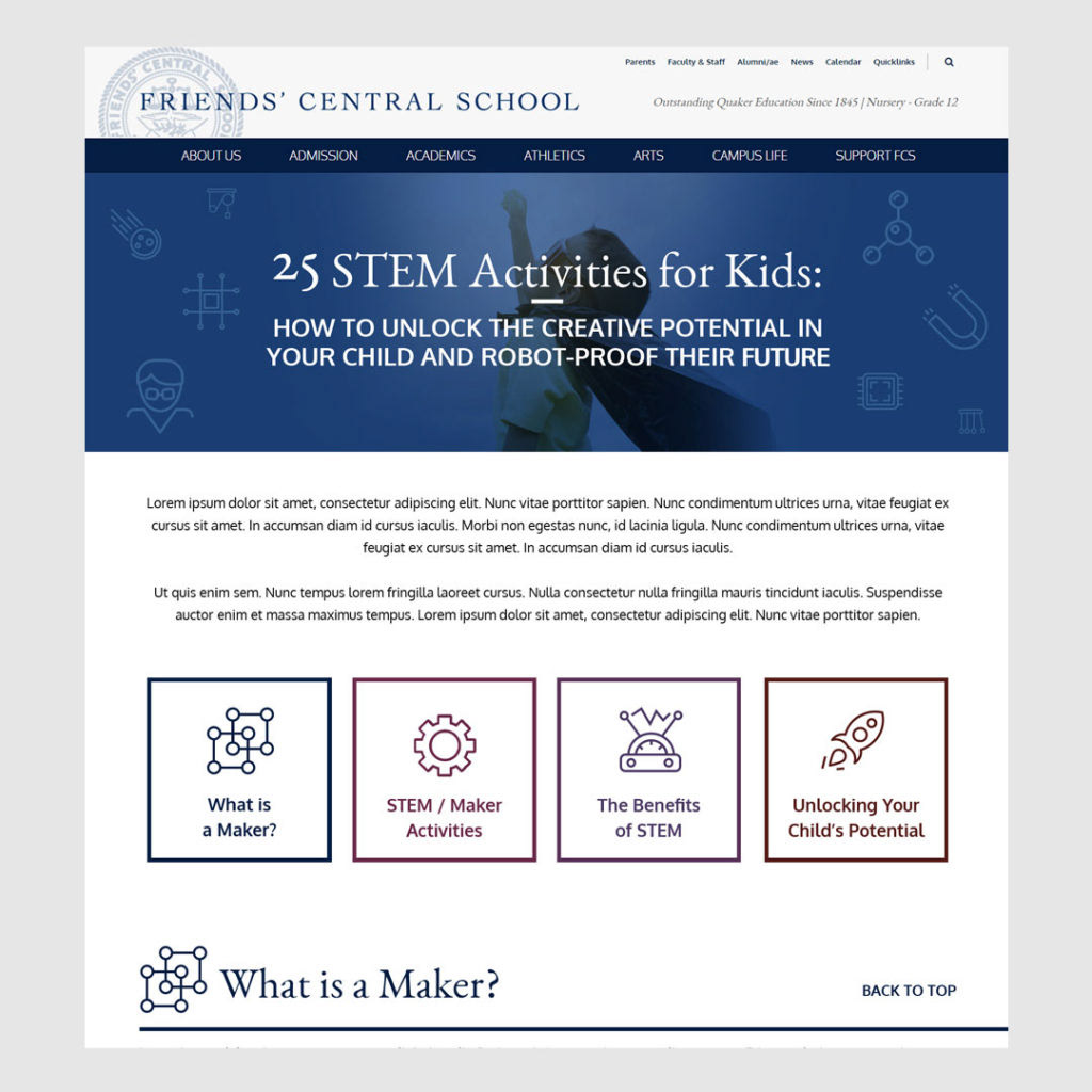 Blog Page Design / Friends Central School