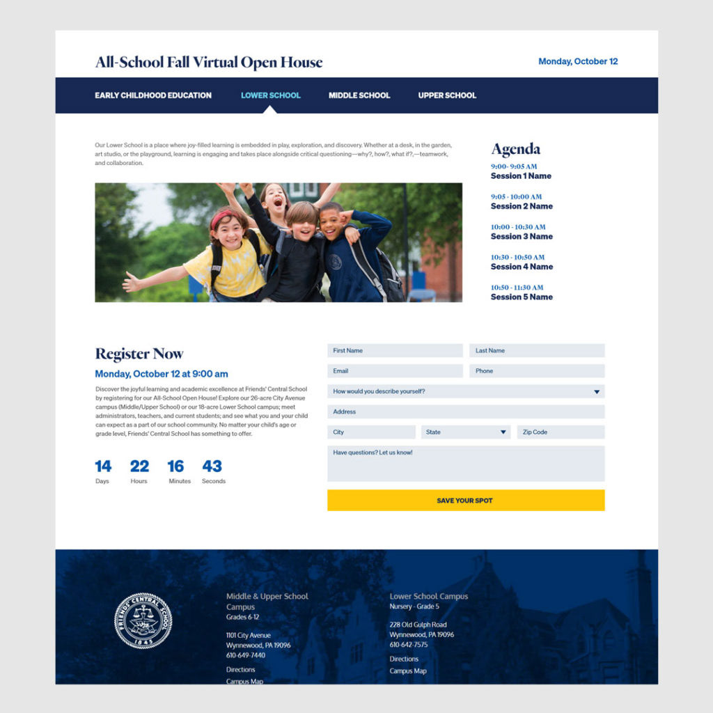 Registration Landing Page / Friends Central School