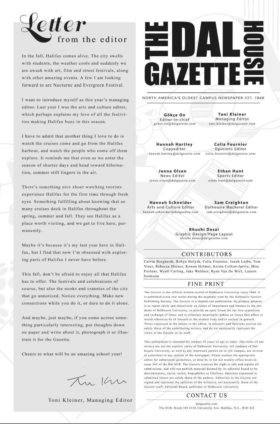 Masthead + Letter from the Editor