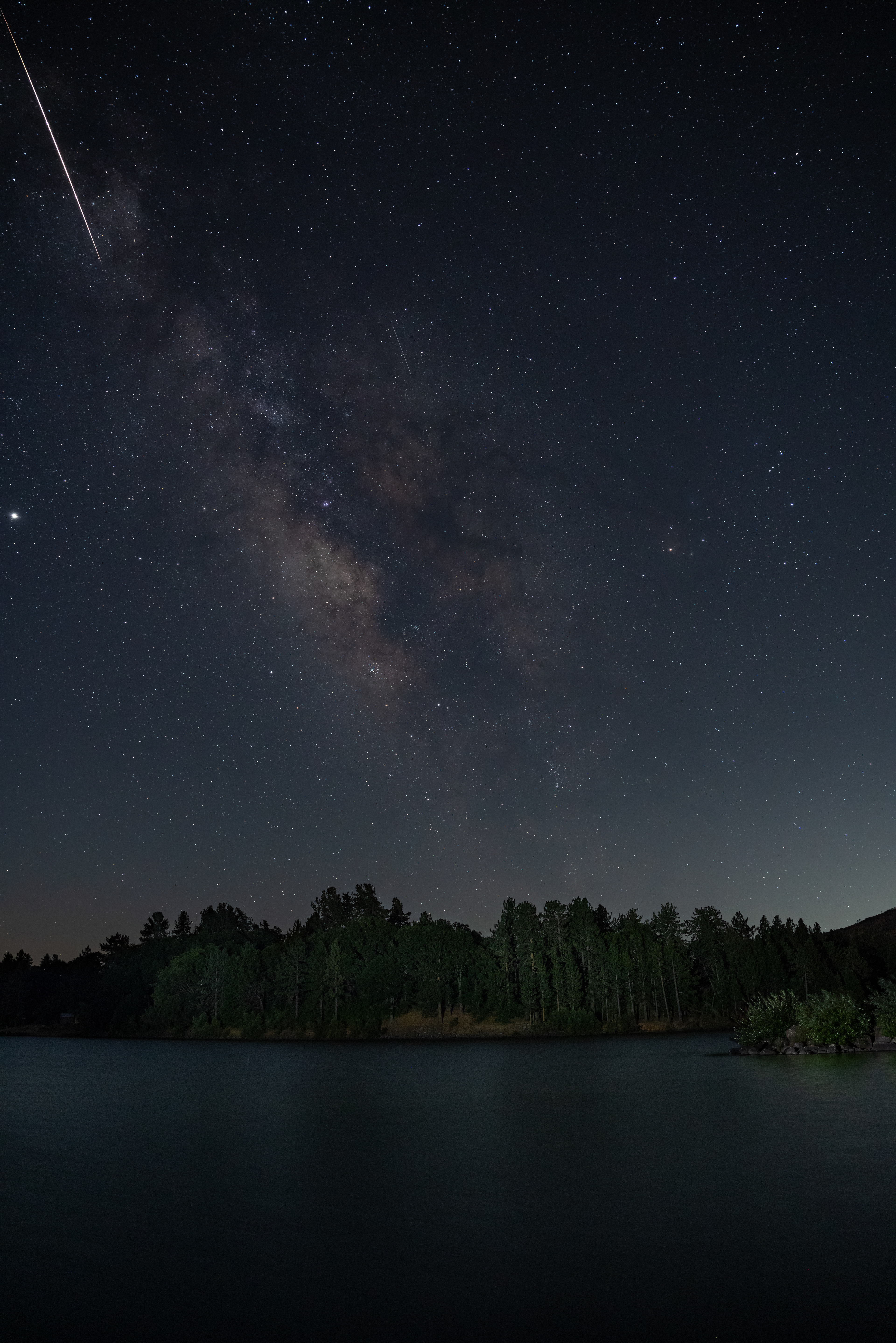 Milky Way over the lake and a lucky shooting star sighting