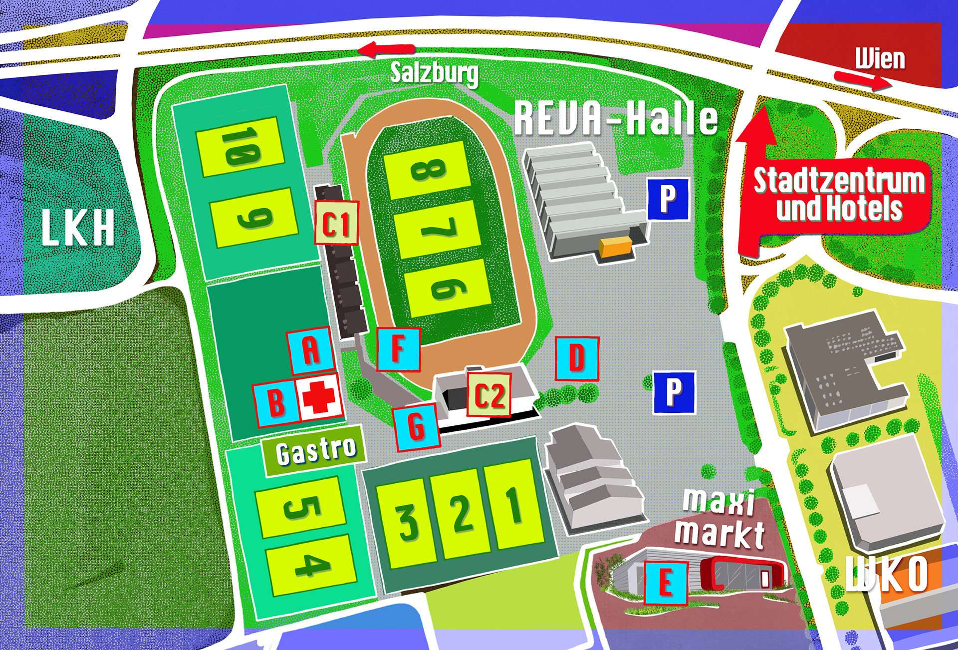 Orientierungsmap für Faustball-Europameisterschaft.