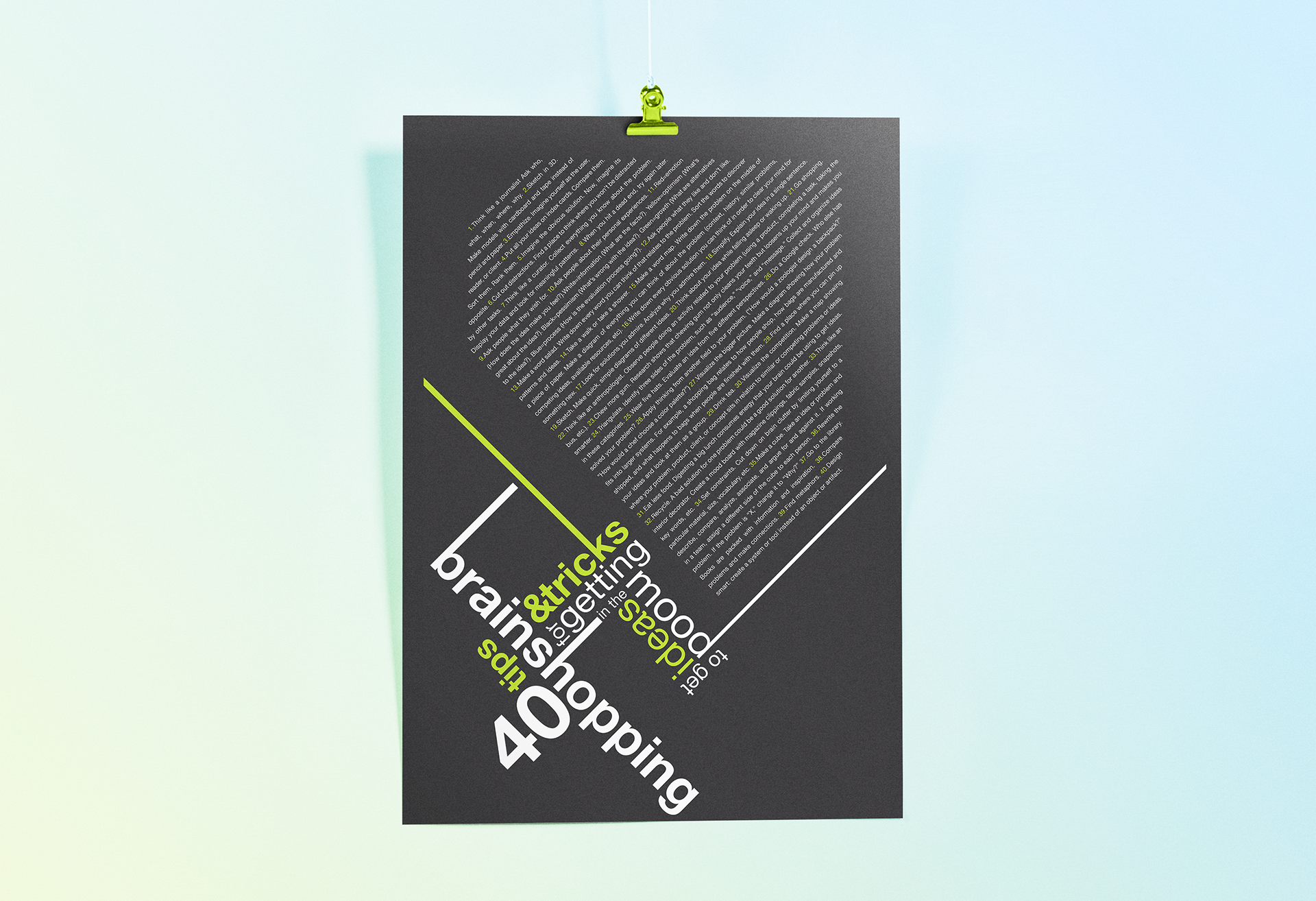 Brainshopping poster, hanging from clip