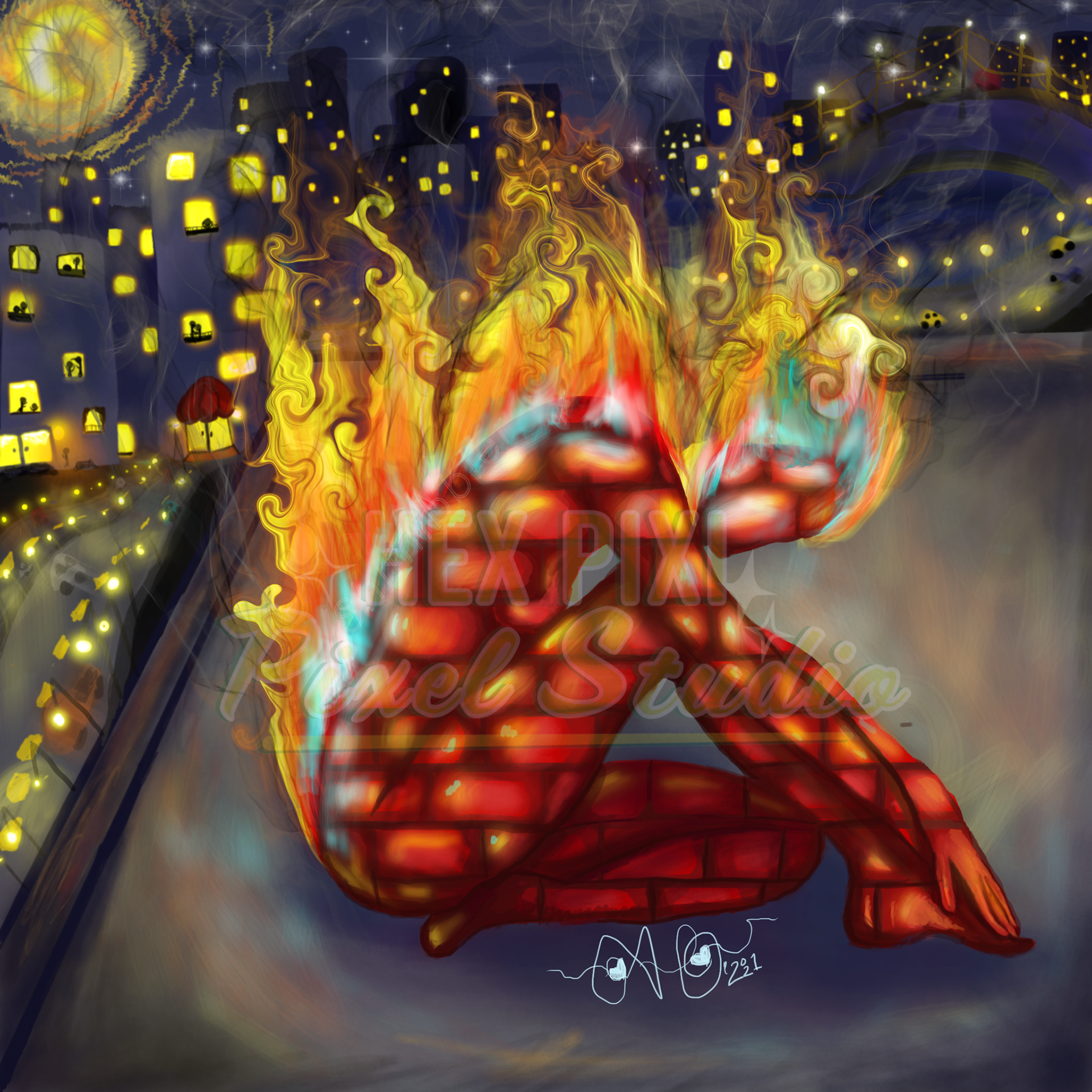 "Brick Houses Don't Burn" Bitmap, procreate, 2021.