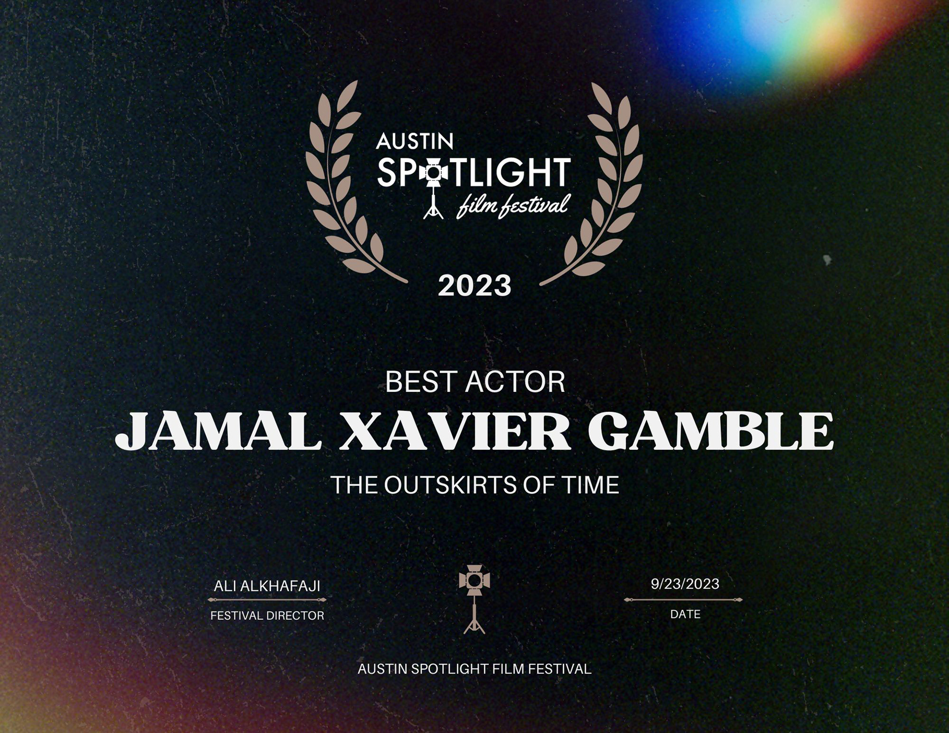 Best Actor Jamal Gamble—The Outskirts of Time (2023)