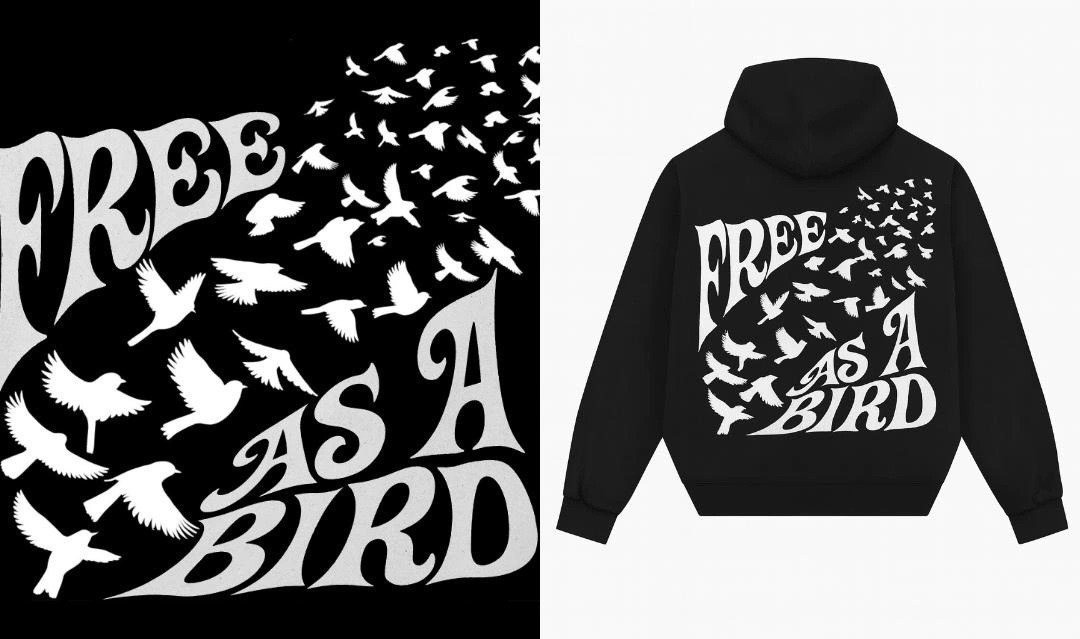 Birds rise above the noise, instinctively knowing where to fly. “Free as a Bird” is a reminder that freedom begins within. The courage to trust quiet whispers instead of the cries of the crowd. It's freedom from systems, trends, and bullshit. You don't have to prove anything—just be yourself. Our clothes are like wings: not for show, but real. Trust Your Gut and fly your own way.