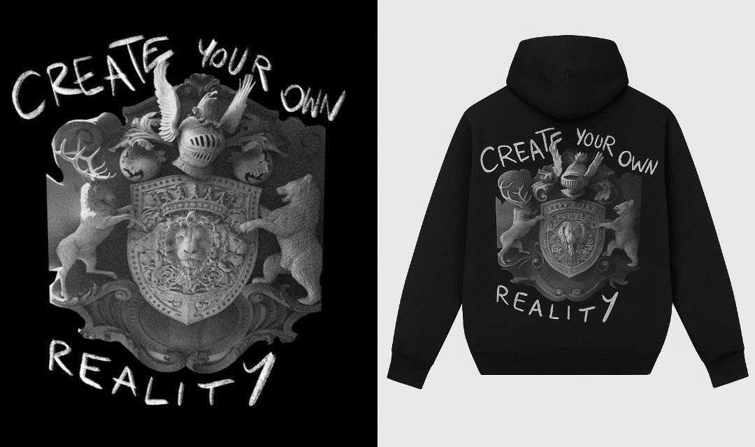 Coats of arms, symbols, power—these are all just constructs. But true power does not lie in a coat of arms, but in you. “Create your own reality” is a reminder that every symbol can be reversed, every myth rewritten. It is a call to break free from imposed narratives and build your own. Streetwear that does not reproduce the illusion of the system, but gives you the tools to reprogram it.