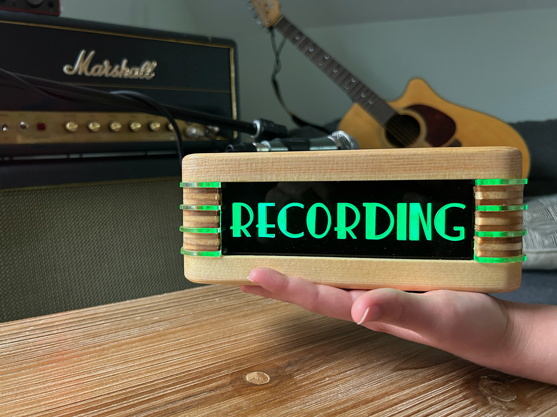 RECORDING 8" Rechargeable Pine/Birch Art Deco Inspired Sign