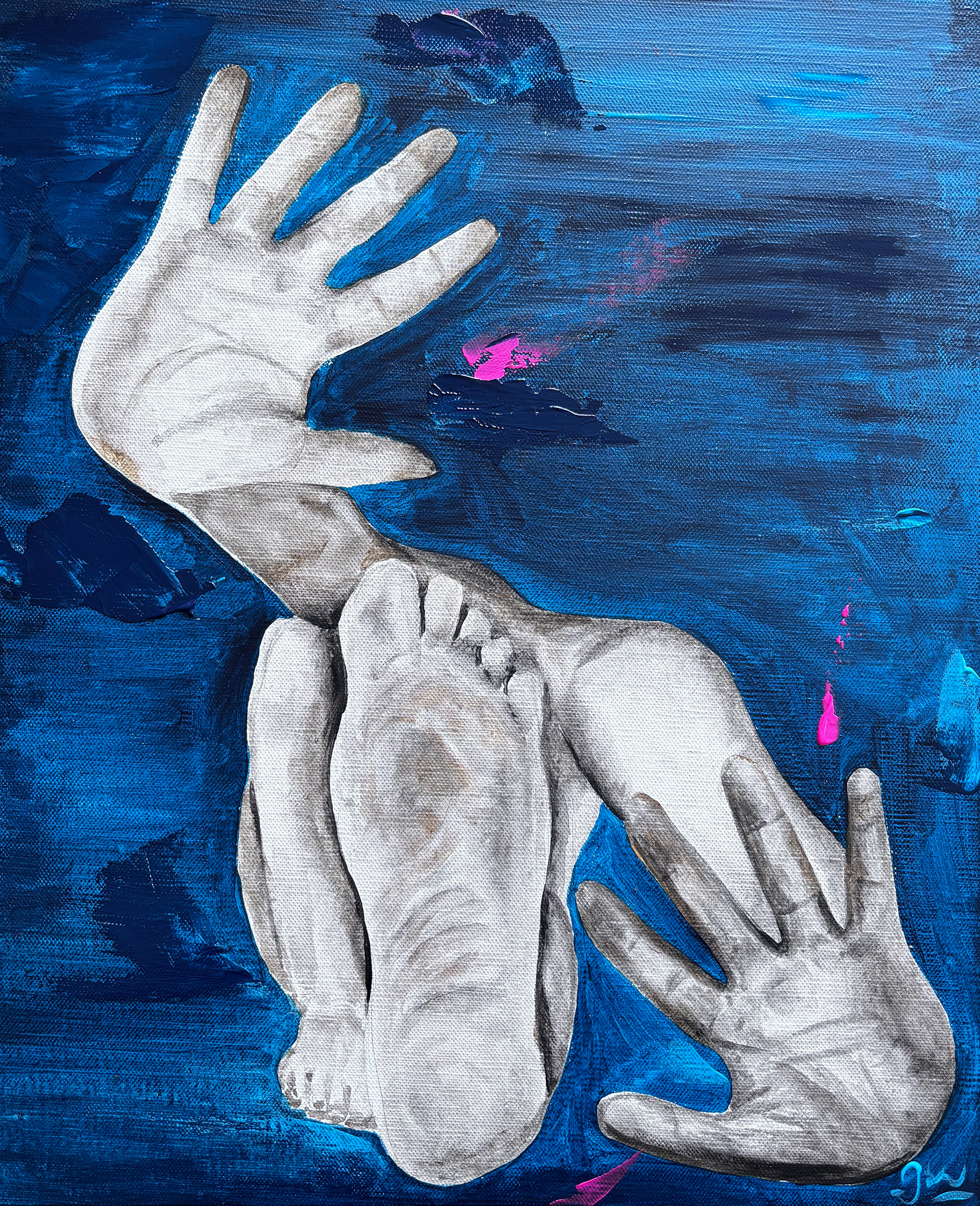 Je fais des pieds et des mains...° 38 cm x 46 cm