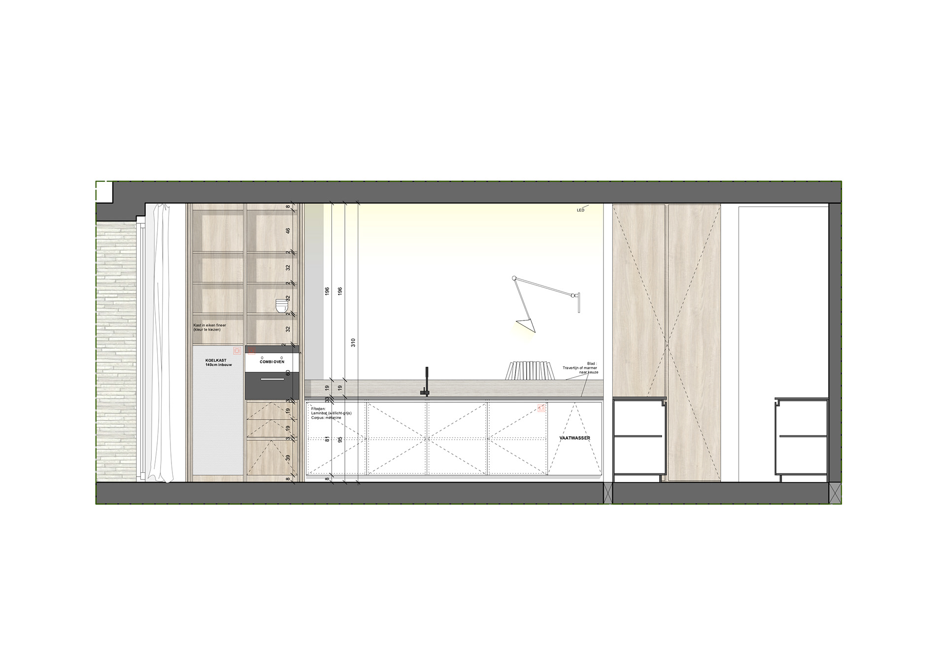 AANZICHT KEUKENWAND 2 ( OPEN KOLOMKAST)