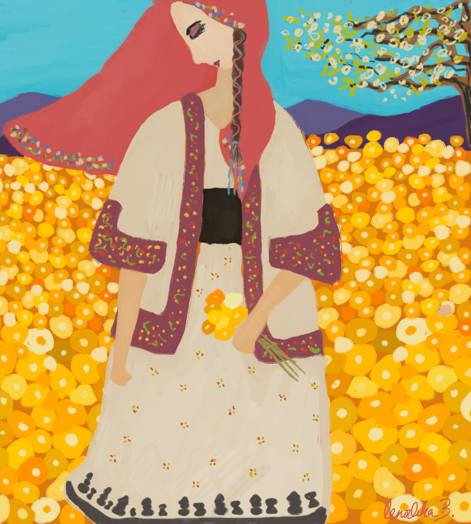 Girl in Meadow of Flowers