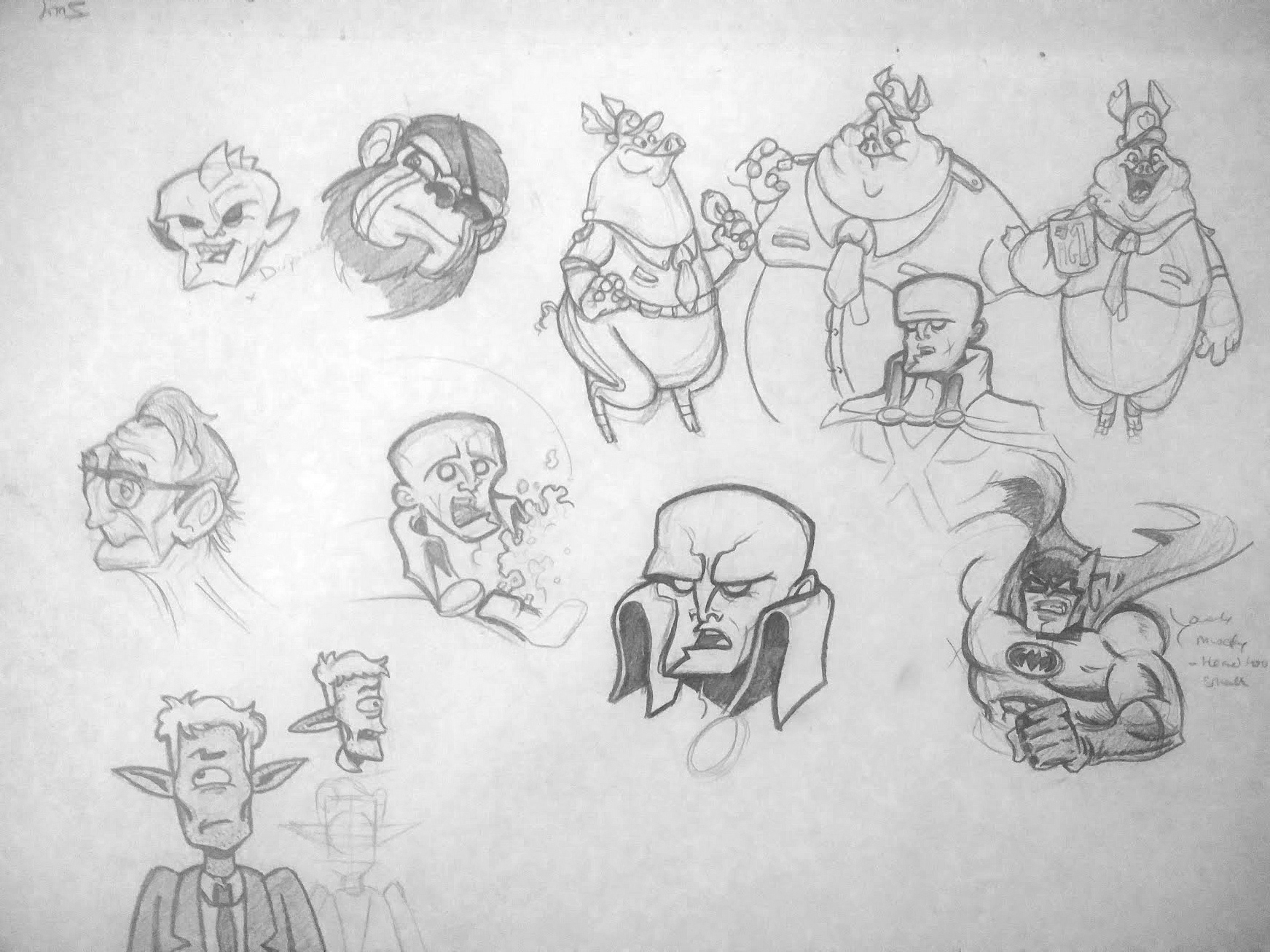 Various Studies of Comic Book and DC Characters, and Illustrations - Artists Unknown