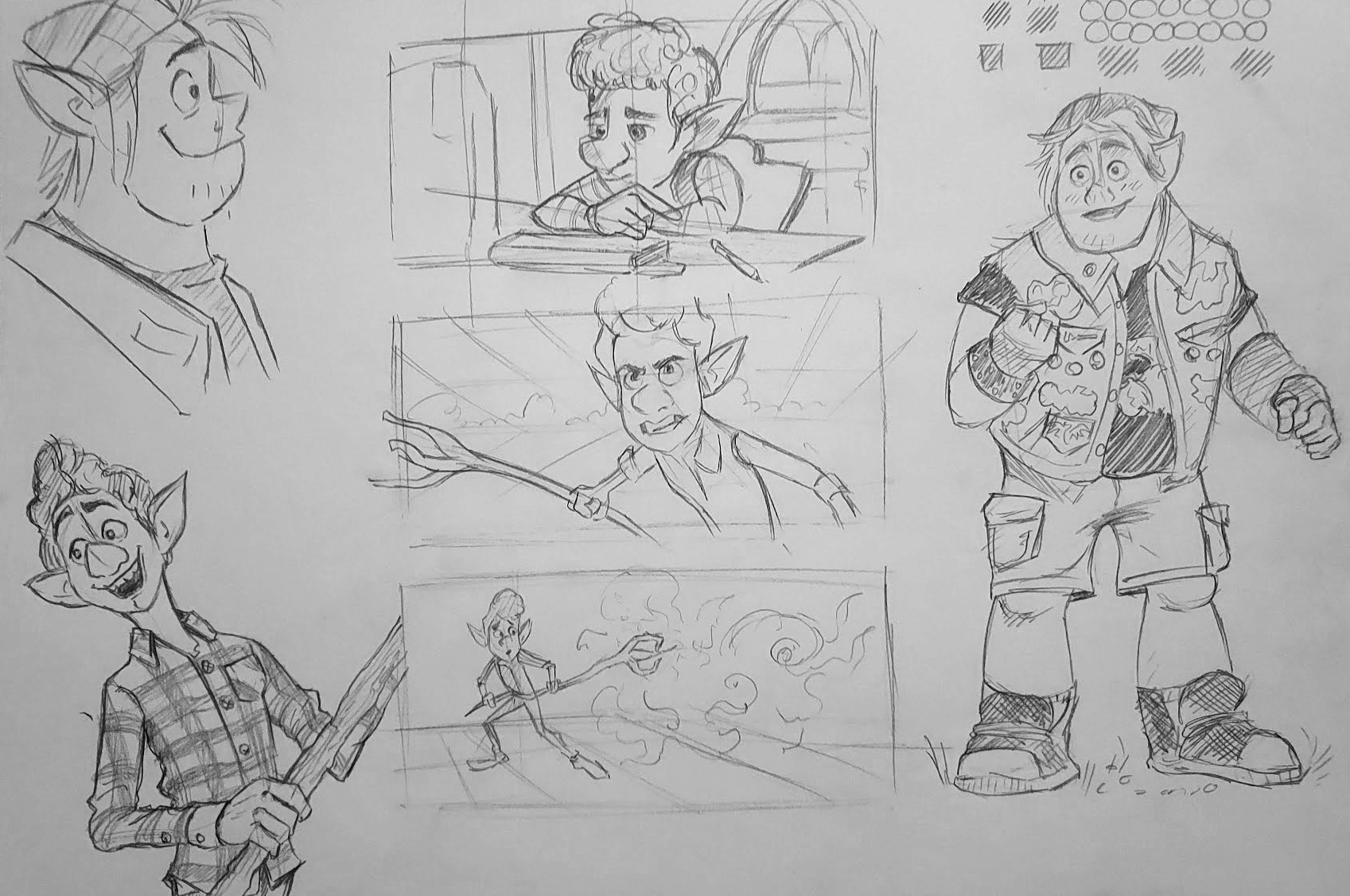 Disney's 'Onward' Character and Storyboard Studies - Storyboards by Francisco González; Rights Owned by Disney