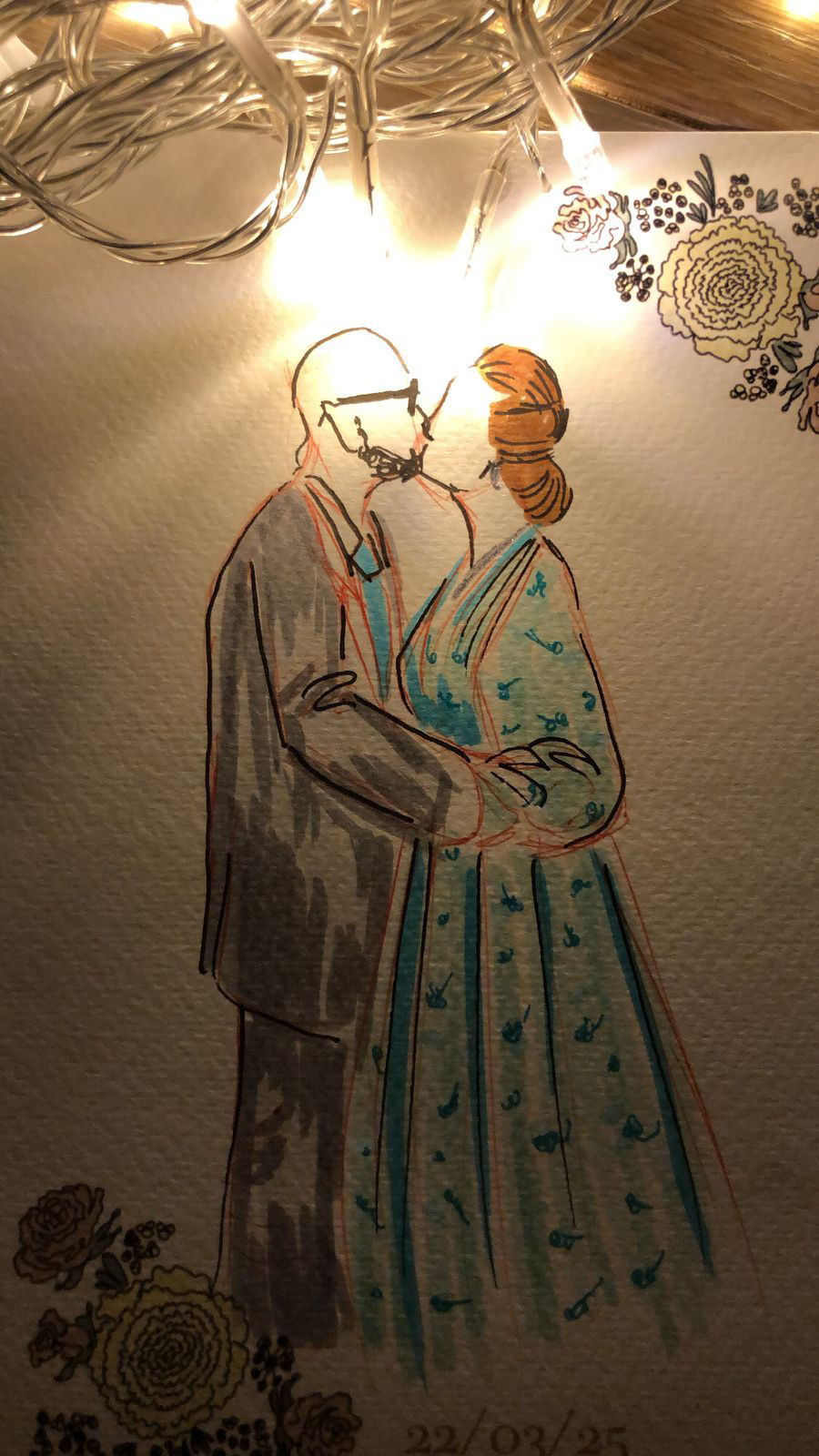 Ilustración personalizada con marcadores en hoja texturizada