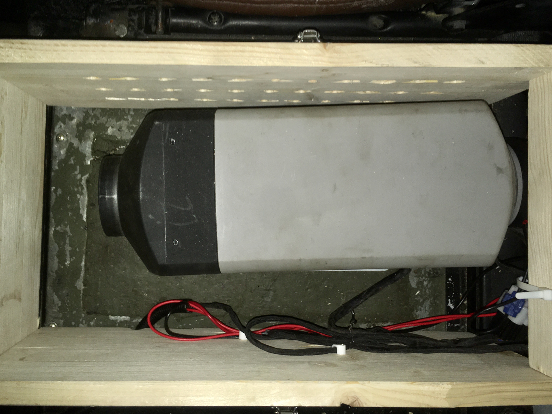 Diesel Heater unit installed under the cubby box