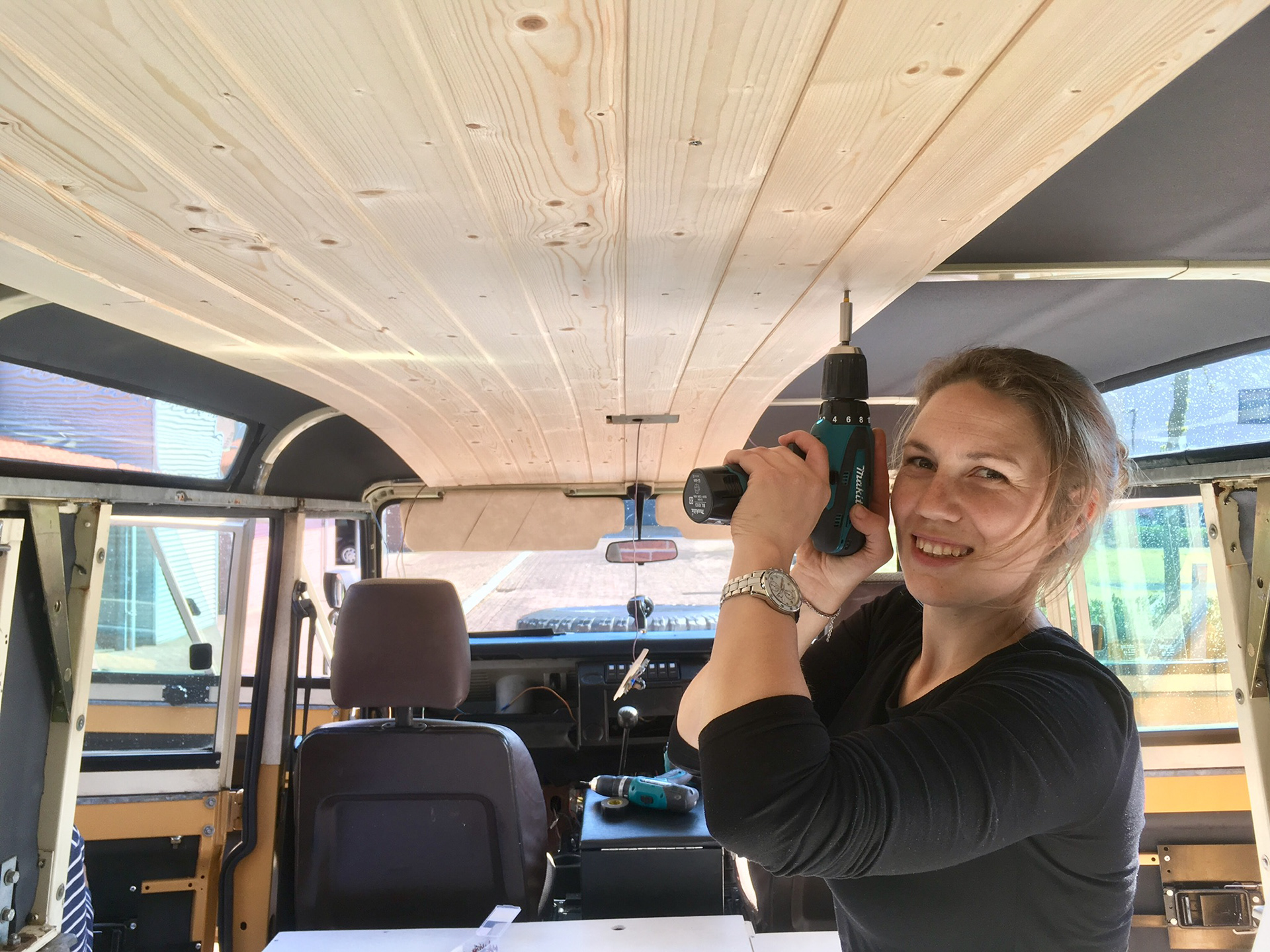 Getting the wooden ceiling in