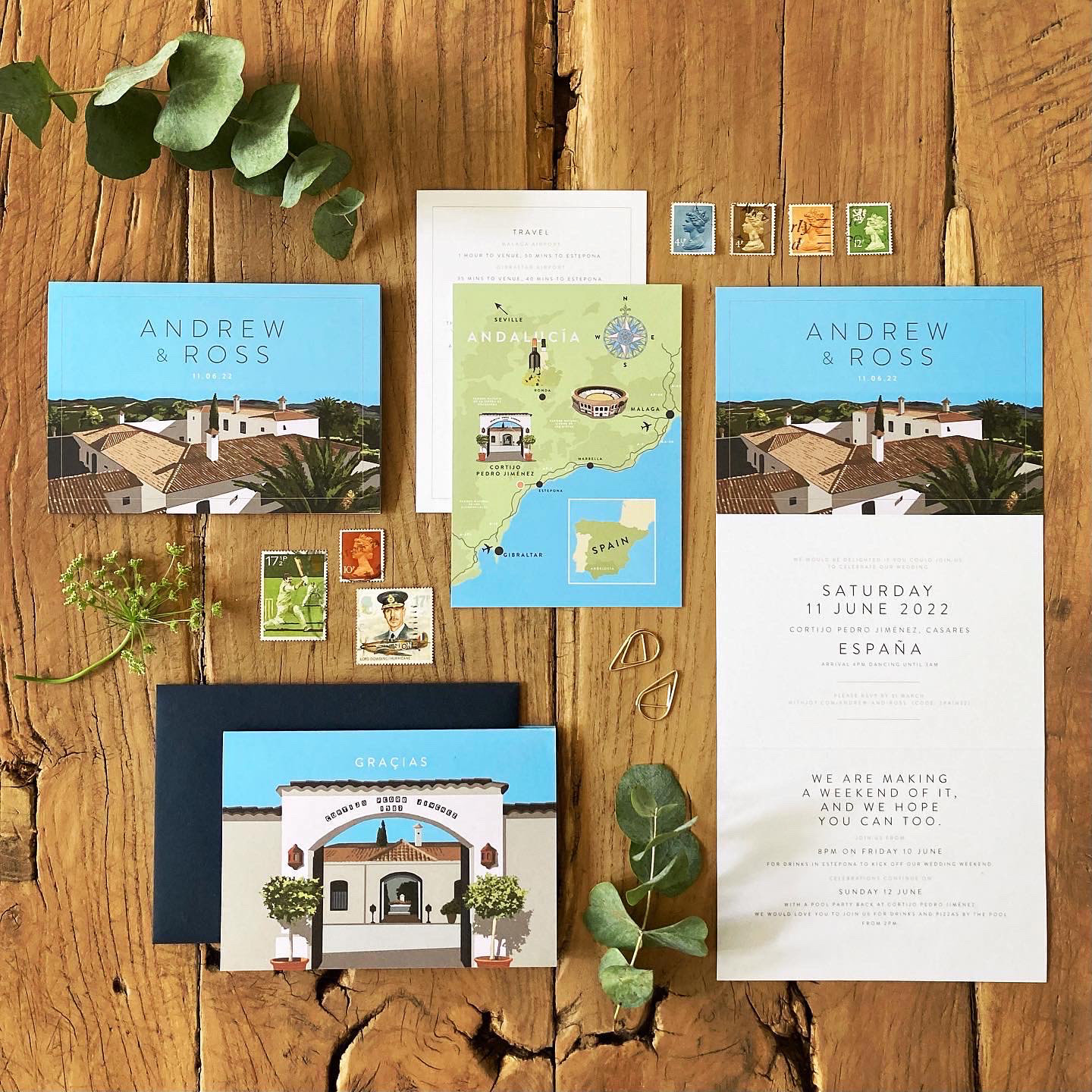 Design and illustration for destination wedding stationery