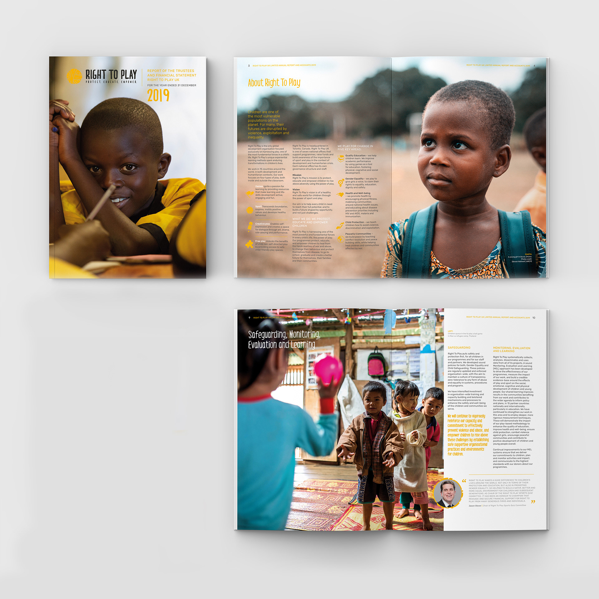 Annual review and financial report for the children's charity Right To Play, 2019