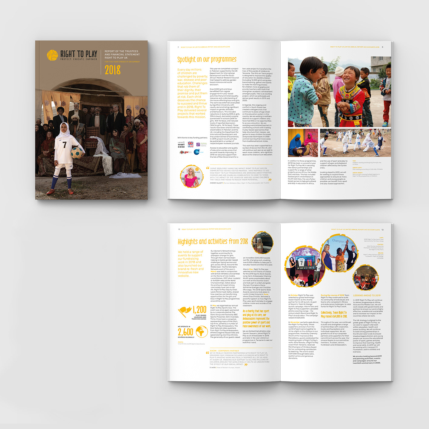 Annual review and financial report for the charity Right To Play, 2018