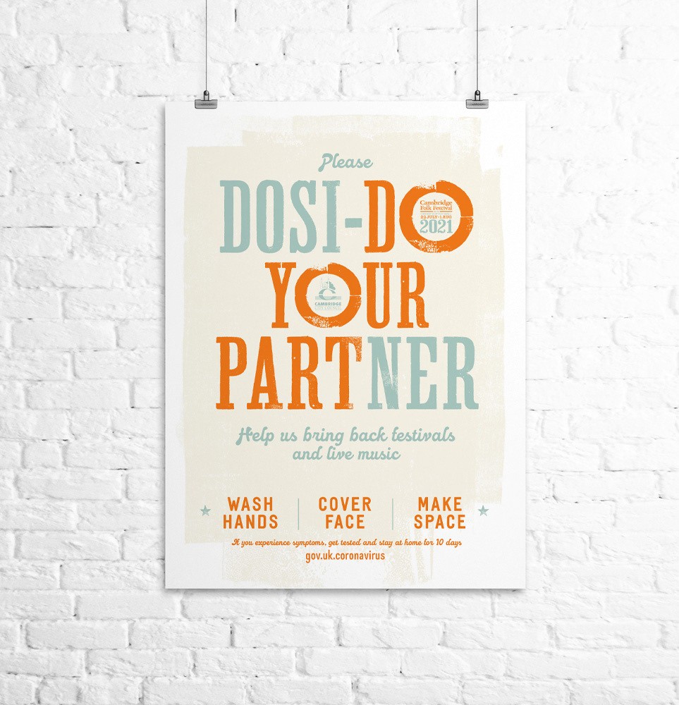 Copywriting and design. Public information posters for the Cambridge Folk Festival