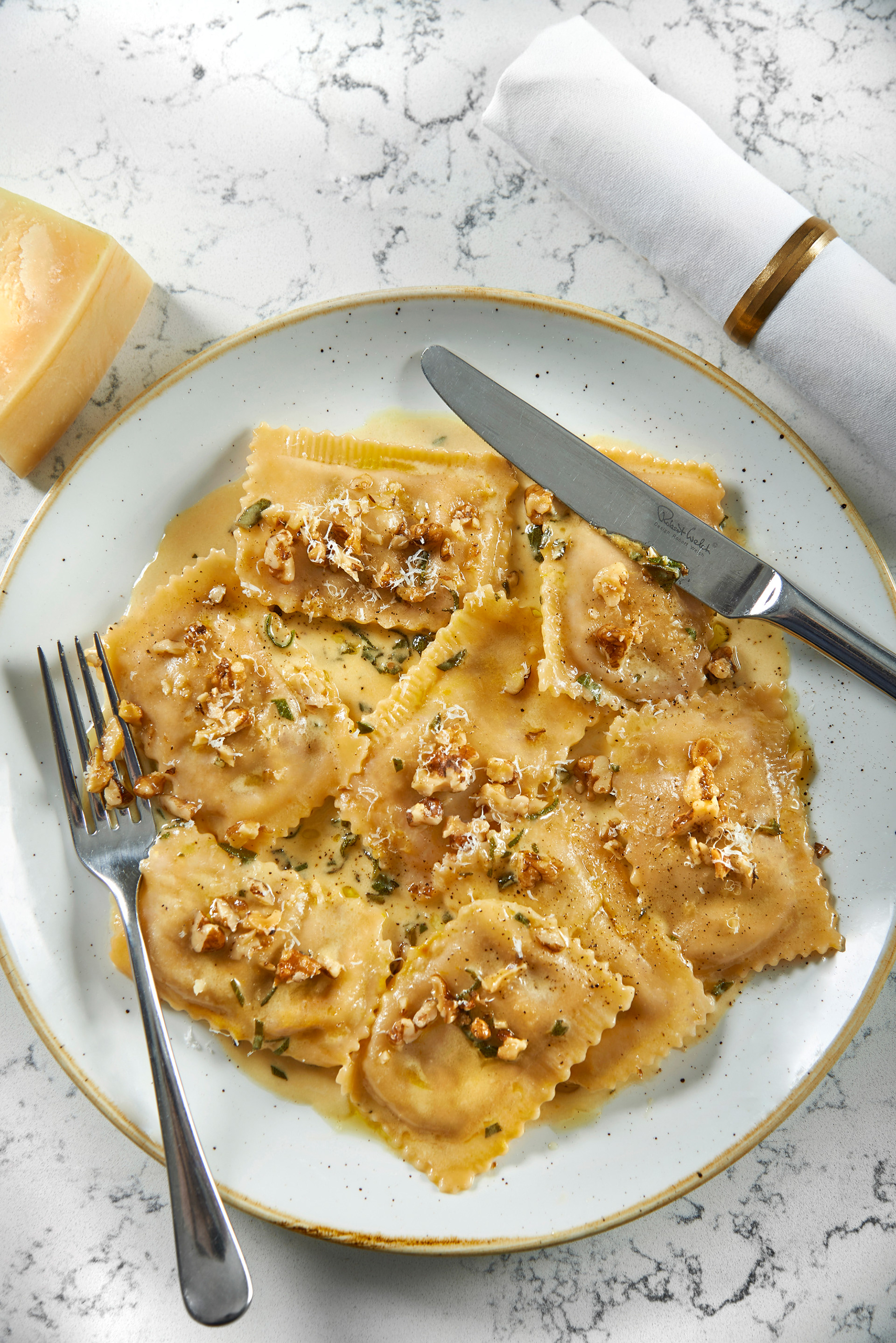 Butternut Squash Ravioli with Pecorino Cheese and Walnuts, Piccolino